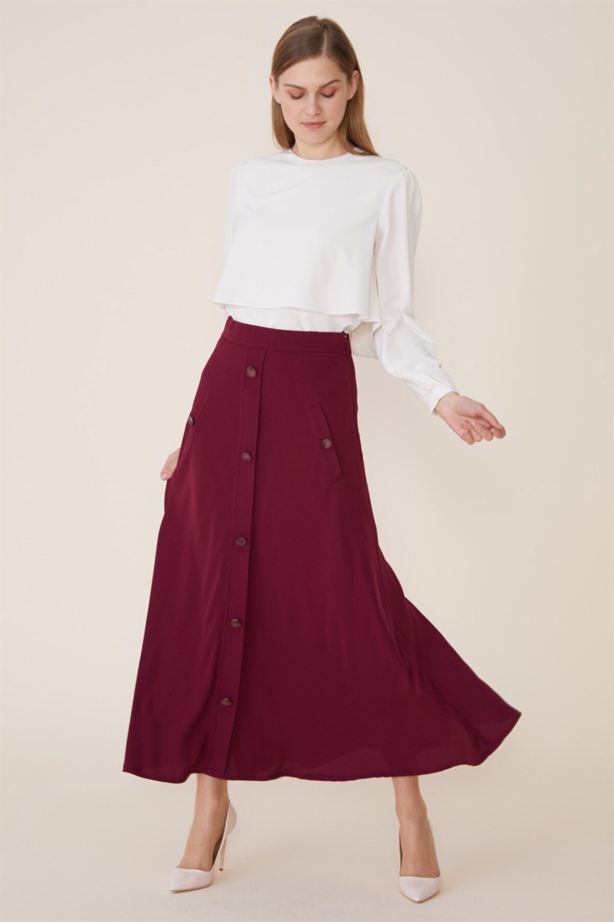 Esswaap Kadın Mürdüm Kloş Etek