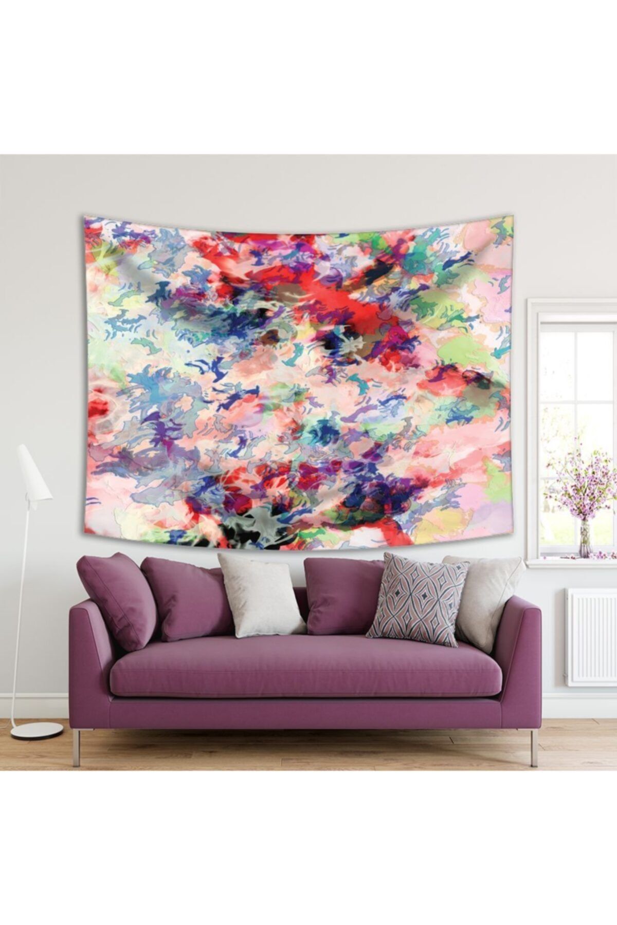 Henge Home Baskılı Duvar Örtüsü Soyut Renkli Boya Leke Desenli