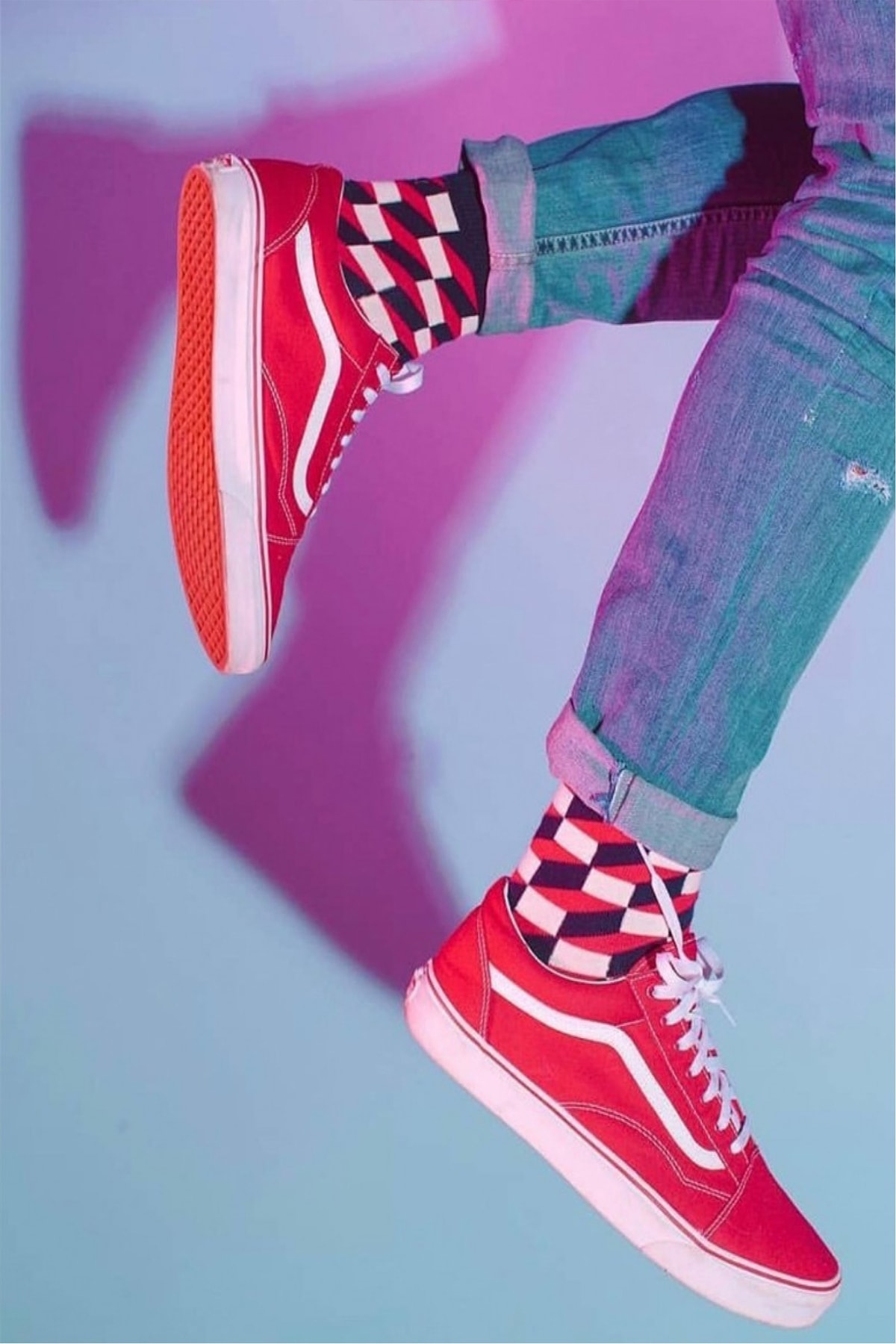 CARNAVAL SOCKS 3'lü Kırmızı Damalı Desenli Renkli Tasarım Çorap