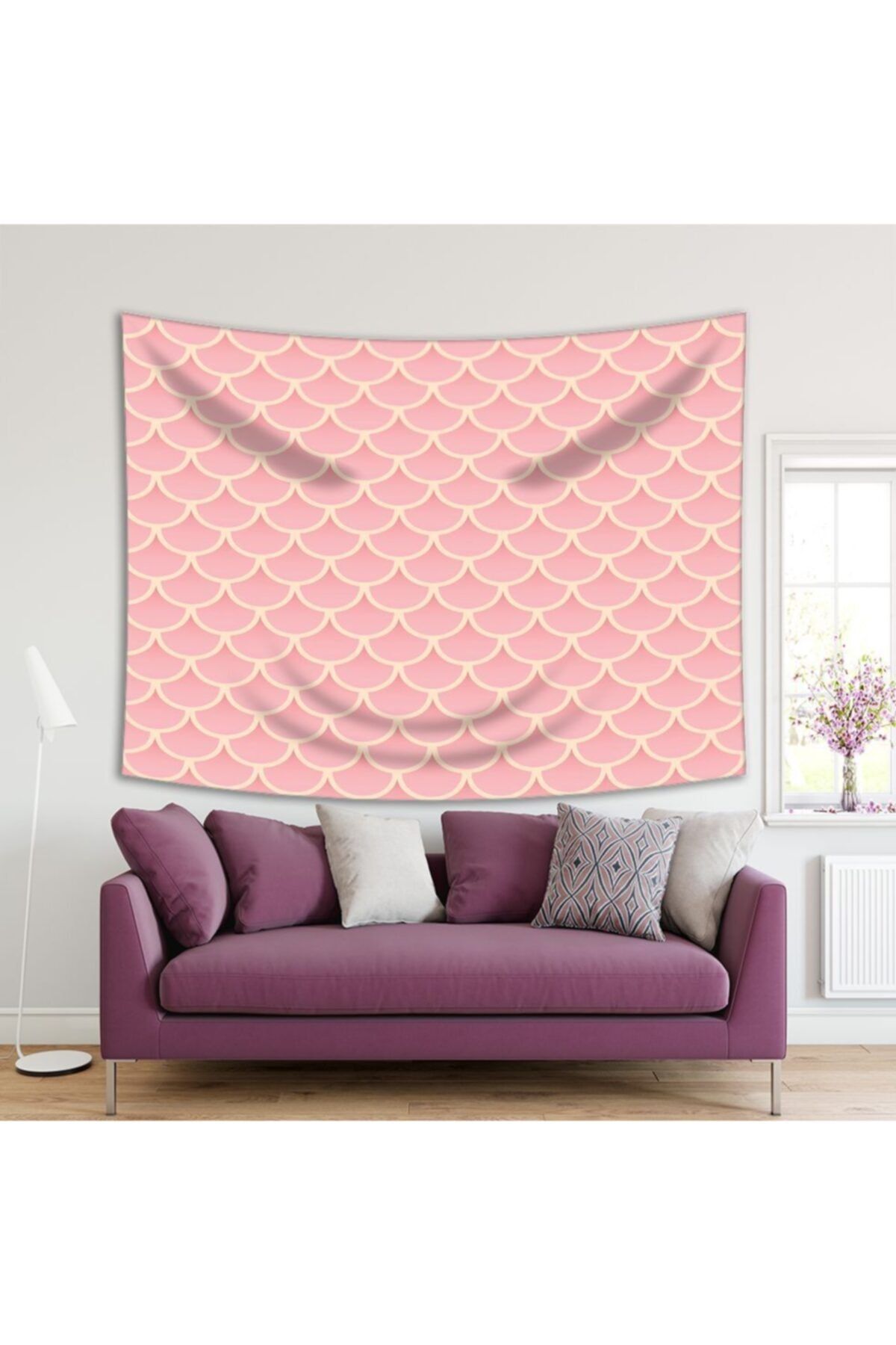 Henge Home Baskılı Duvar Örtüsü Pembe Geometrik Desenli