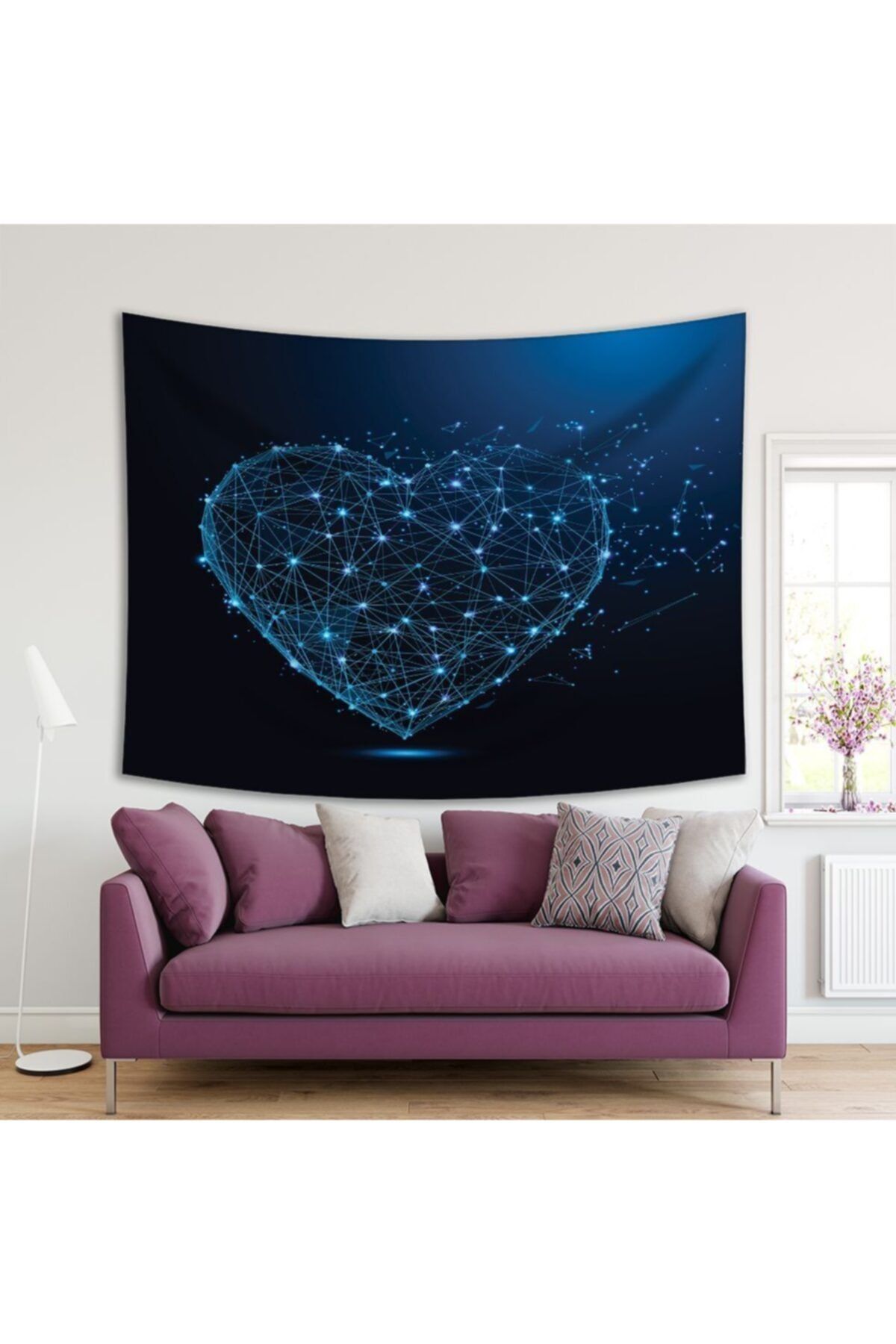 Henge Home Baskılı Duvar Örtüsü Geometrik Love Işıltılı Nokta Desenli Mavi