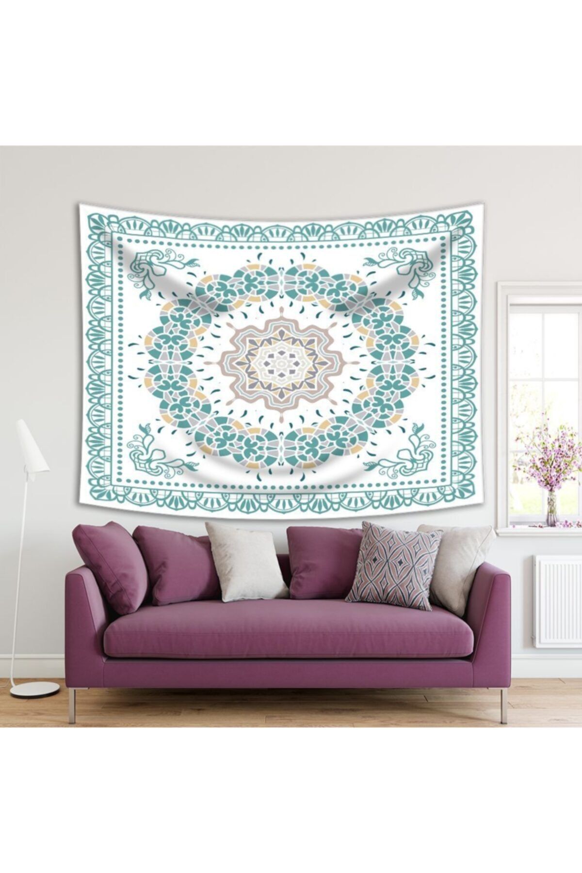 Henge Home Baskılı Duvar Örtüsü Şal Dantel Renkli Etnik Desenli