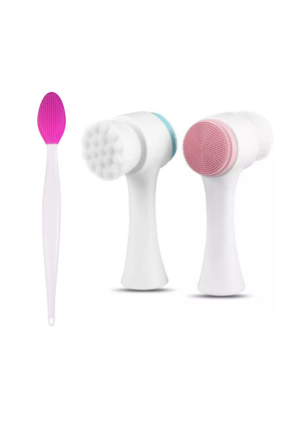 Lusso Cosmetics Cilt Temizleme Fırçası + Burun Siyah Nokta Temizleyici Dudak Peeling Fırça- Koyu Pembe