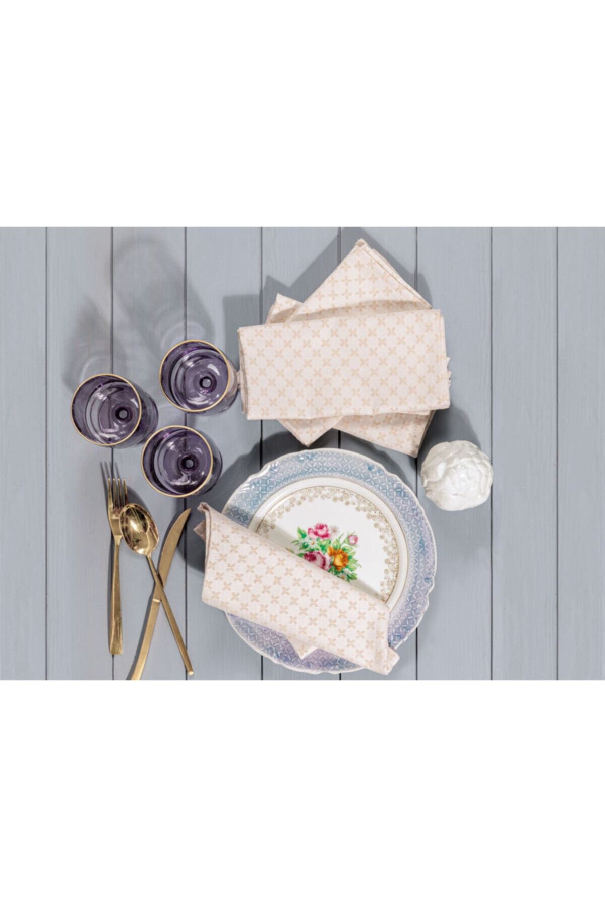 English Home Vavien Pamuk Polyester 4'lü Misafir Peçetesi 40x40 Cm Krem