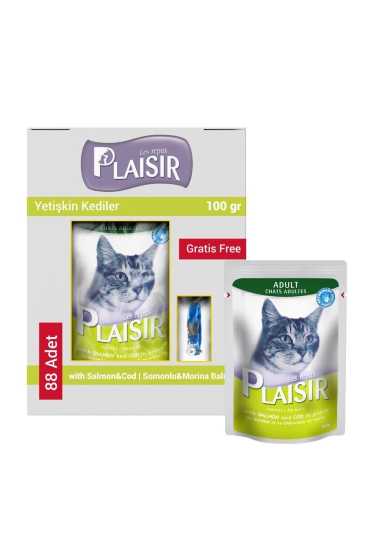 Plaisir Somonlu Ve Morina Balıklı Yetişkin Kedi Maması 88x100 gr