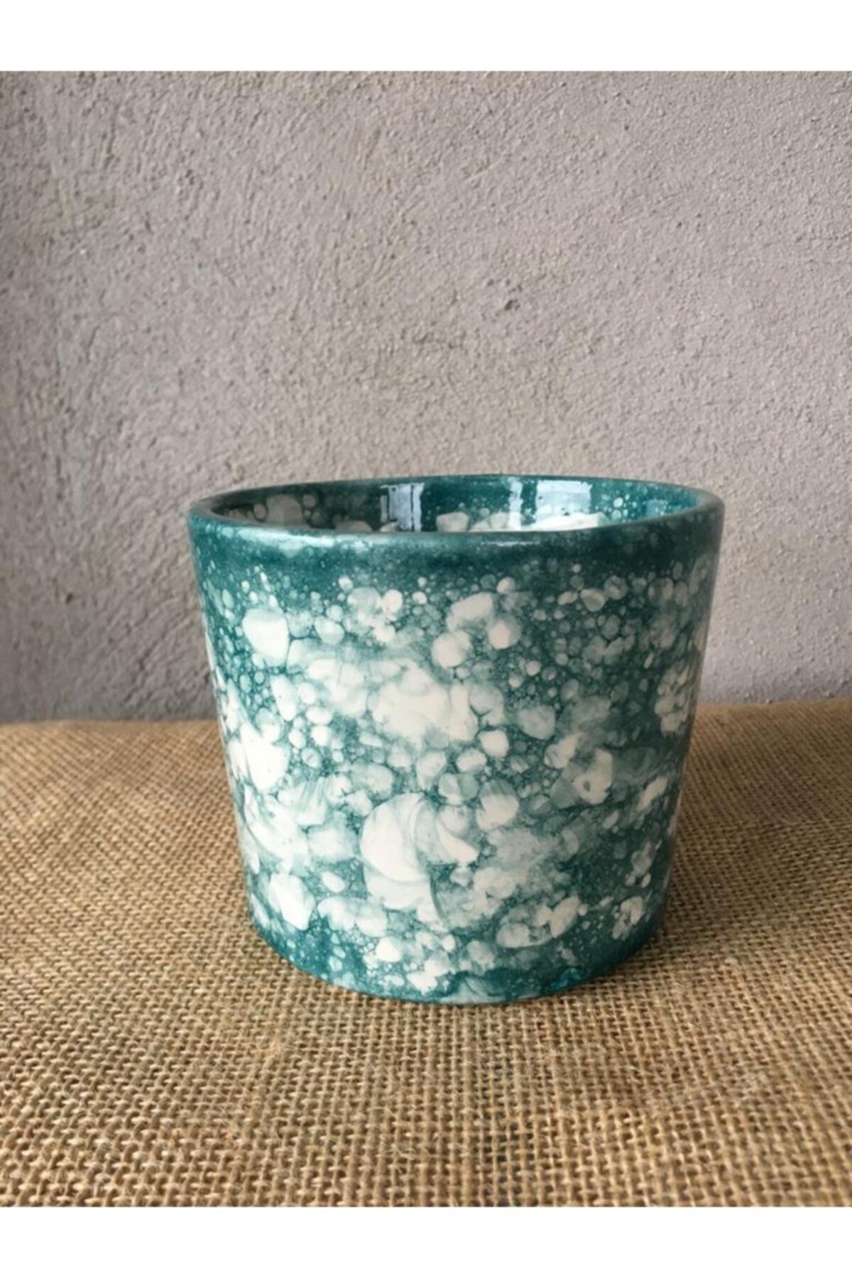 SUKULENTİSTANBUL Menekşe, Kaktüs,sukulent Ebruli Seramik Saksı- Mavi (boy 9.5cm Çap 10.5cm) - Çiçek Saksısı