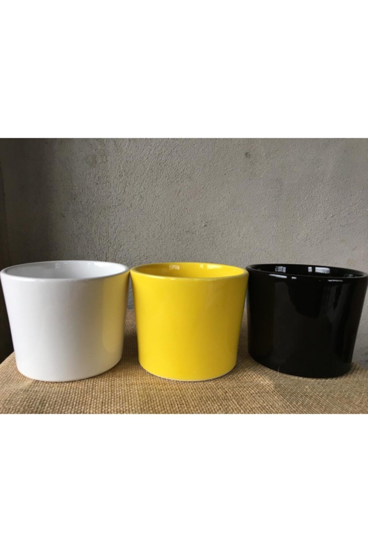 SUKULENTİSTANBUL Menekşe, Kaktüs,sukulent Seramik Saksı-9,5cm - Çiçek Saksısı Siyah-beyaz-sarı Set