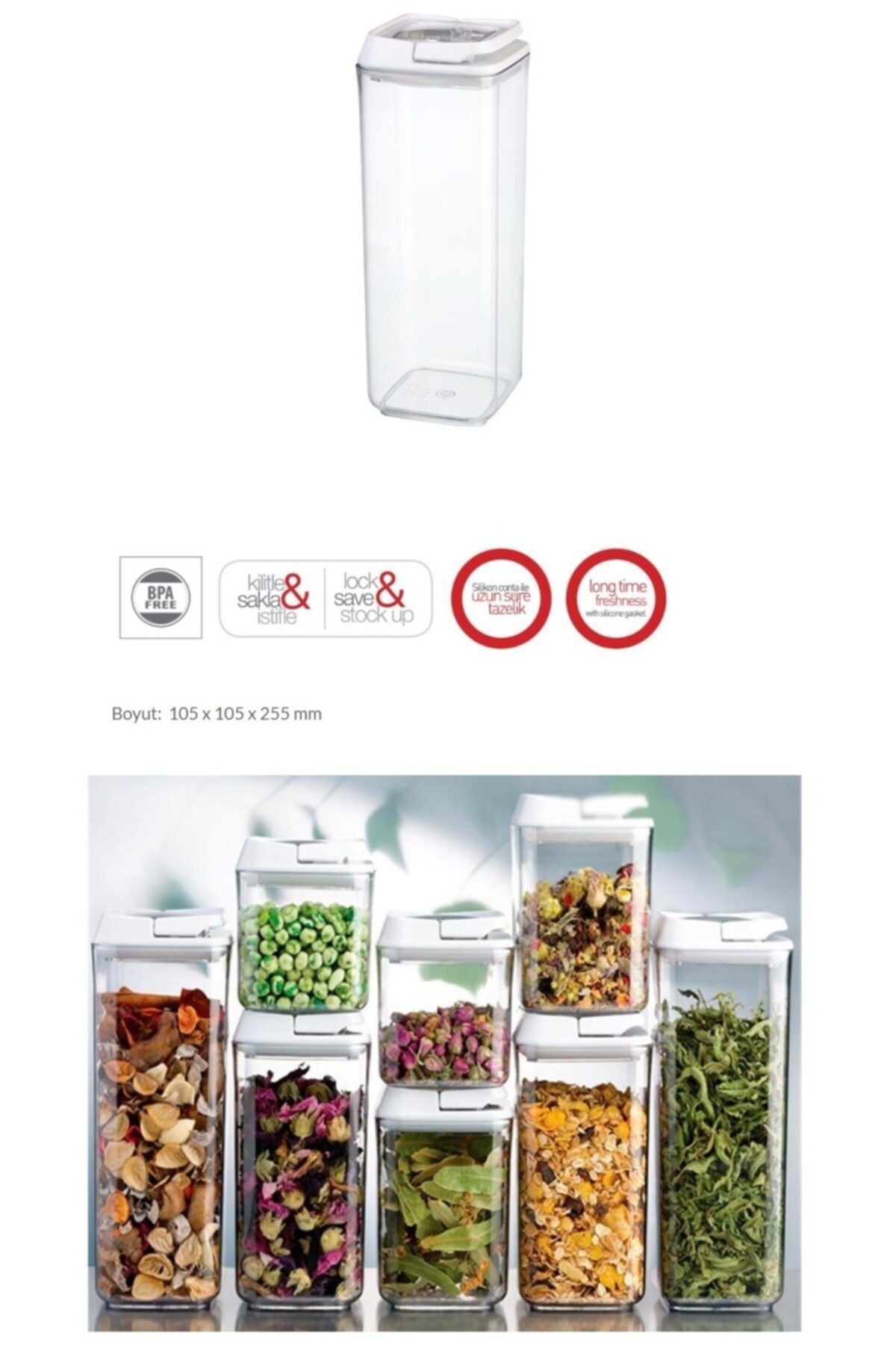 ekolpazar Erzak Kavanozu Kilitli Saklama Kabı Silikon Contalı Kare Erzak Kabı Vakumlu 1.70 Lt