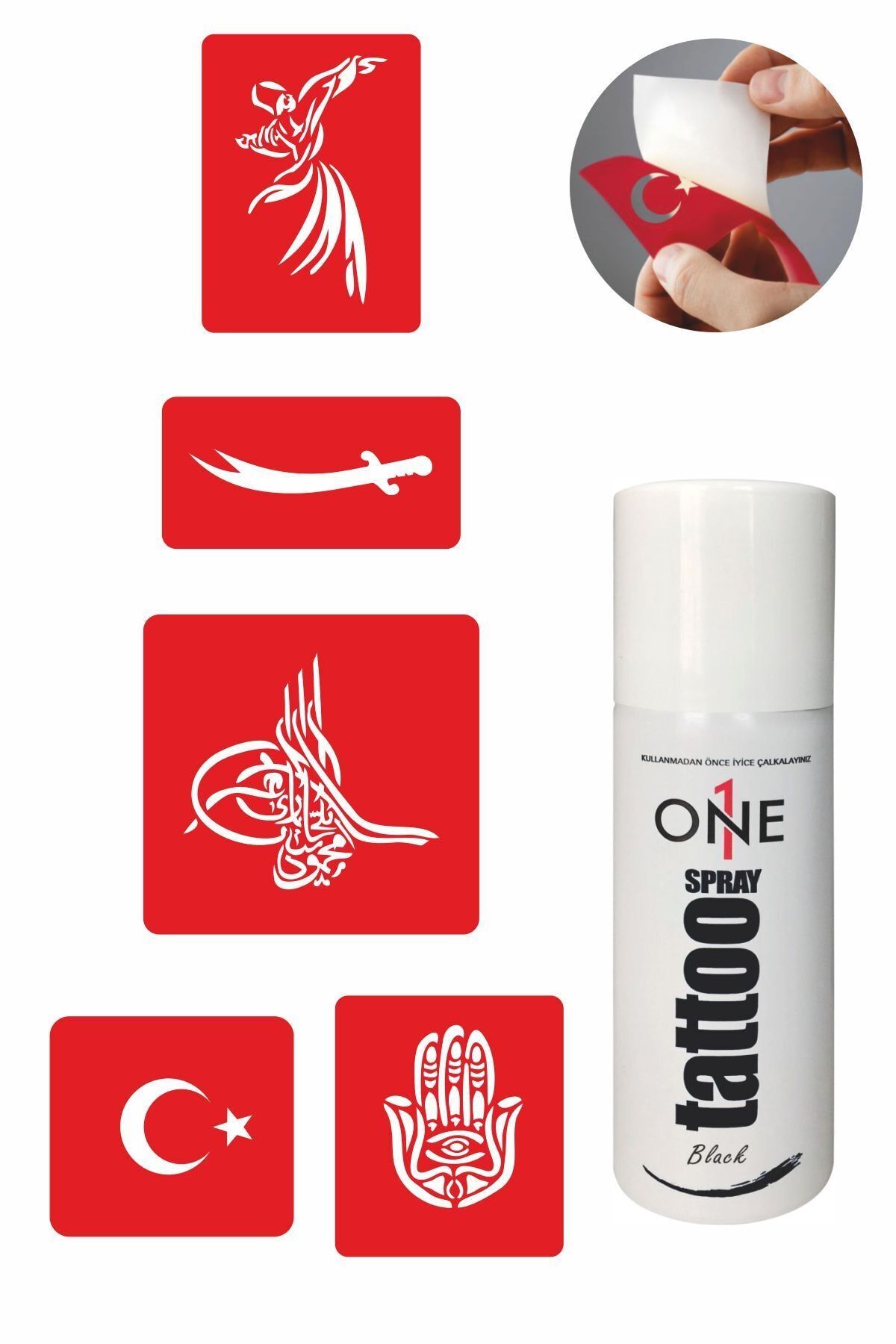 ONE SPRAY TATTOO Osmanlı Dövme Seti Siyah Sprey Ve 5 Desen 7700815