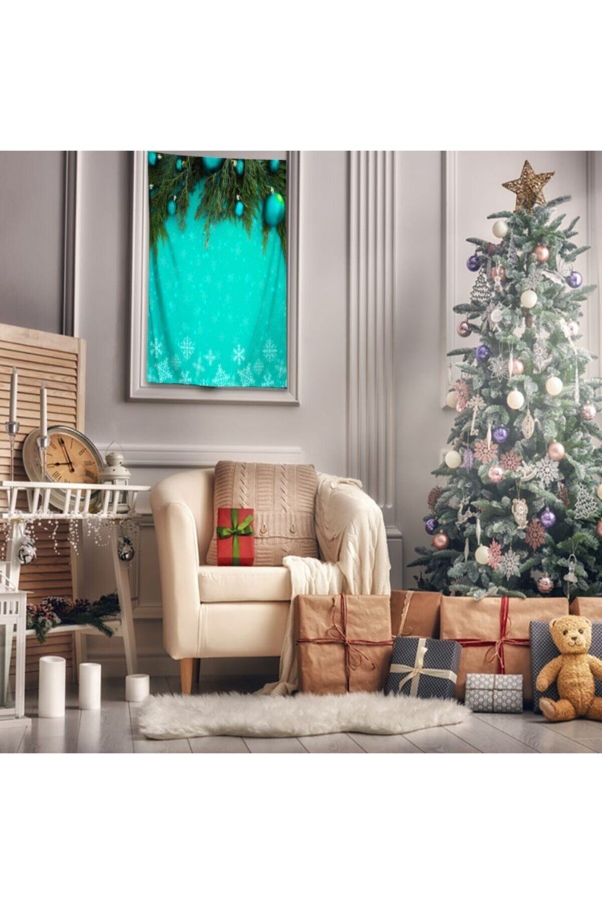 Henge Home Baskılı Duvar Örtüsü Noel Süsleri Yılbaşı Yıldız Kartaneleri Yeşil Renk