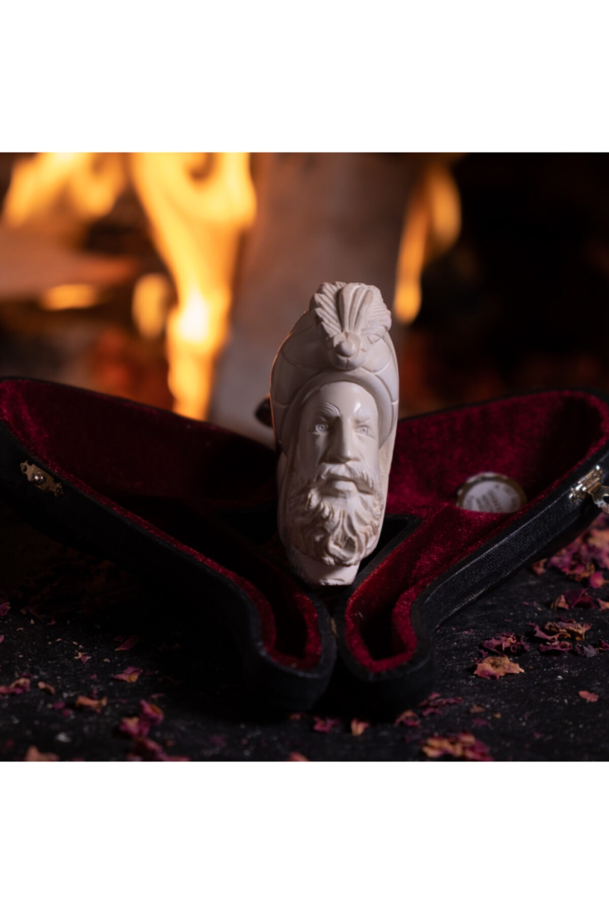 Finecraft 1.kalite El Işçiliği Osmanlı Padişah Figürlü Doğal Lüle Taşı Pipo Özel Kutulu