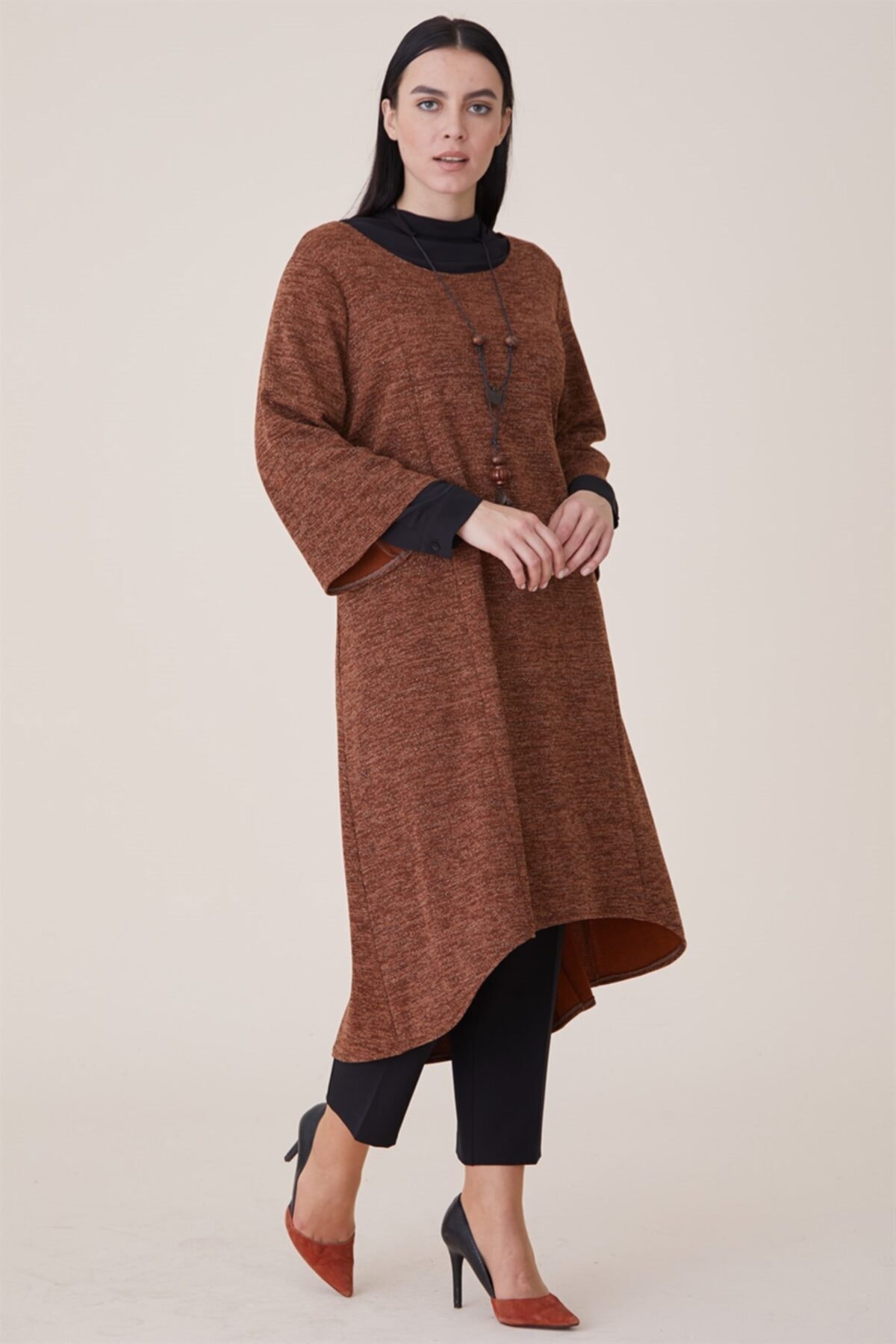 Esswaap Kadın Taba Kolye Detaylı Salaş Model Içli Dışlı Triko Takım