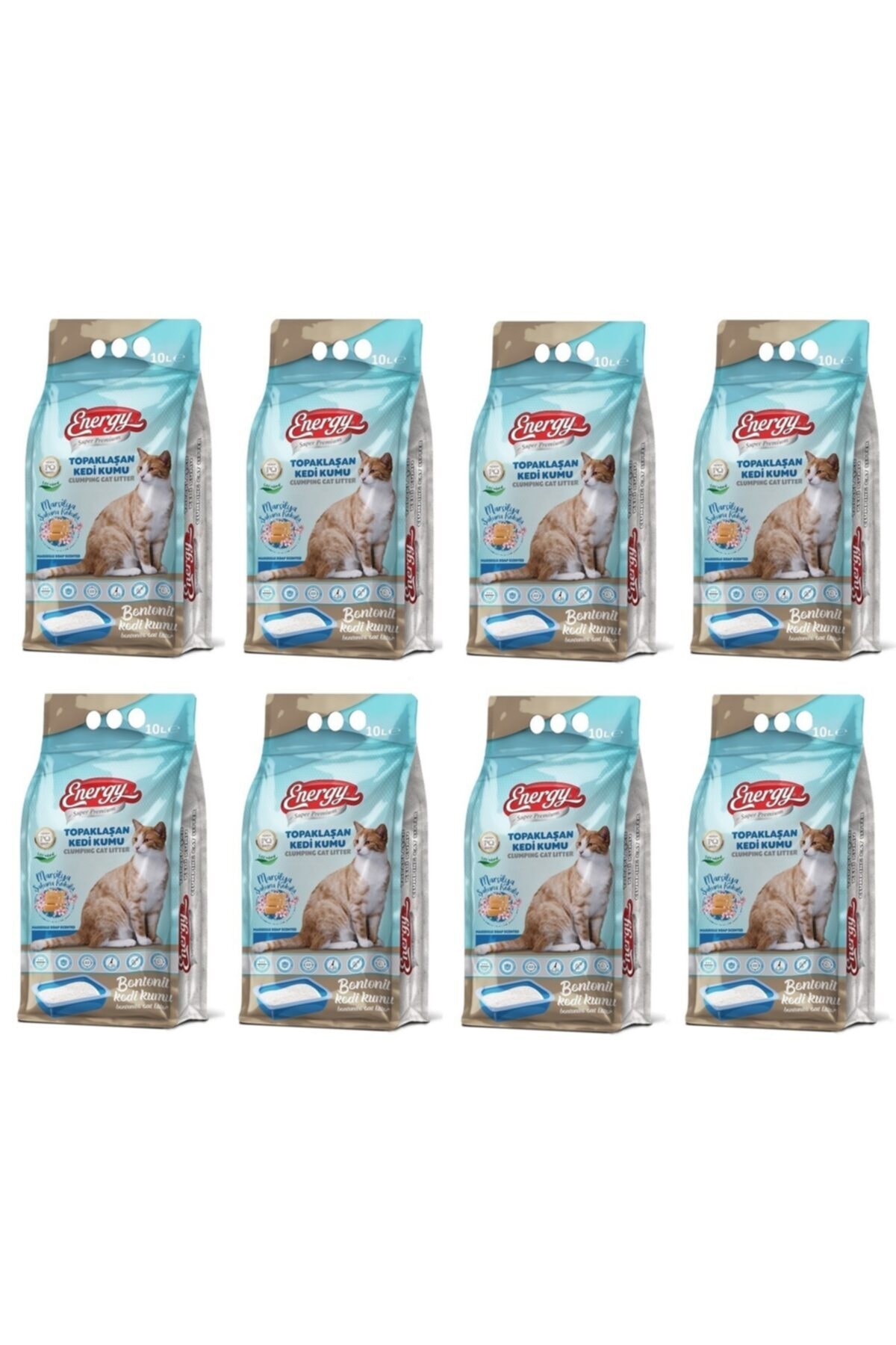 Energy Bentonit Kedi Kumu Marsilya Sabunu Kokulu 10 Lt - 8 Paket - Toplam 80 Lt