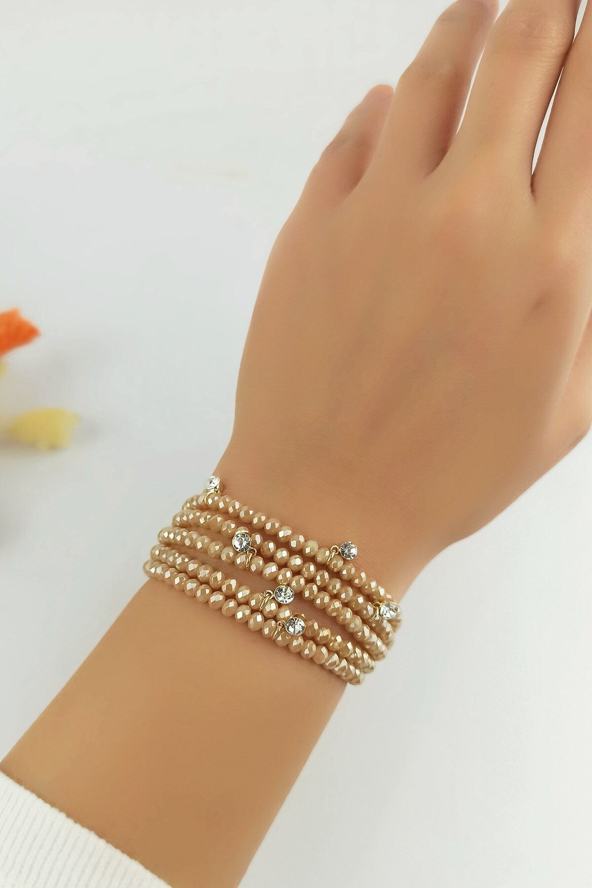 Çlk Accessories Asansörlü Kristal Boncuk Dört Sıra Taşlı Bileklik Trbilek7434 B33003