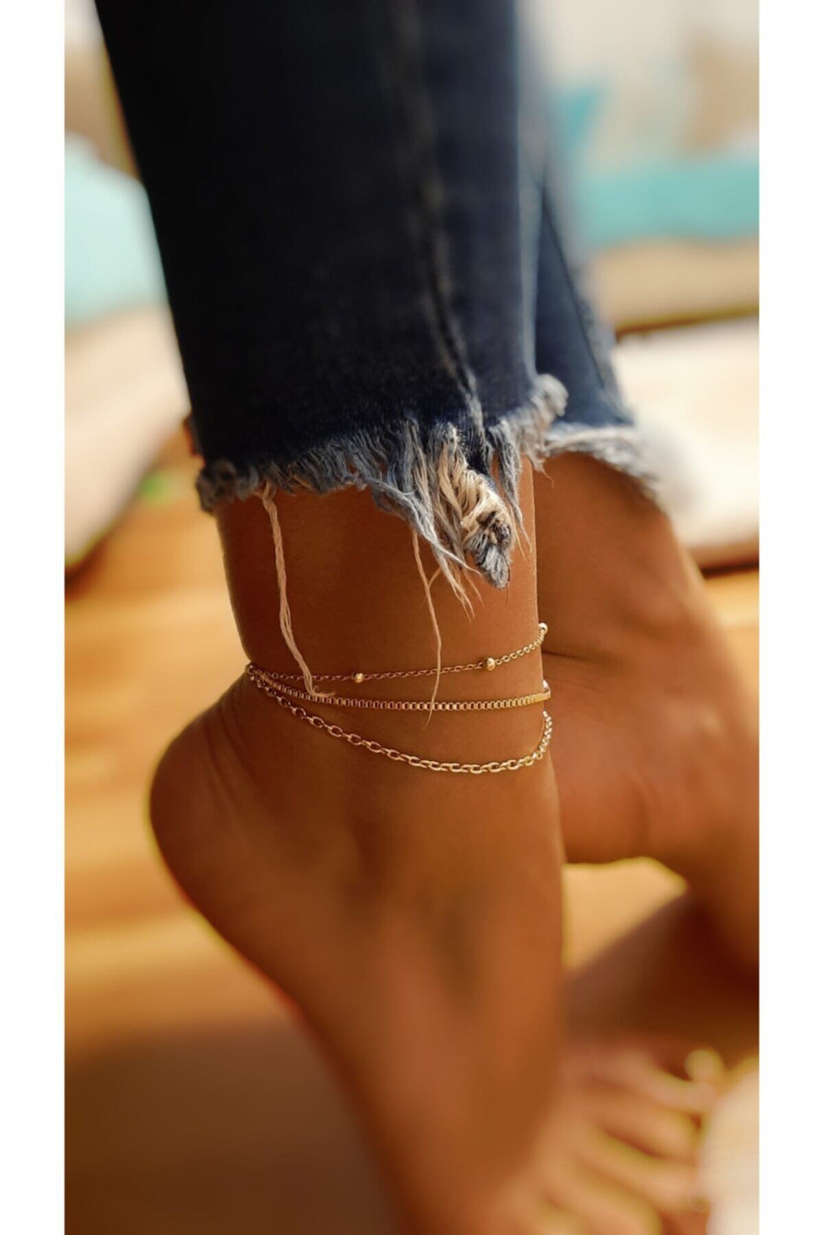 Şatafat Kadın Altın/gold Bella Üçlü Halhal Kombin