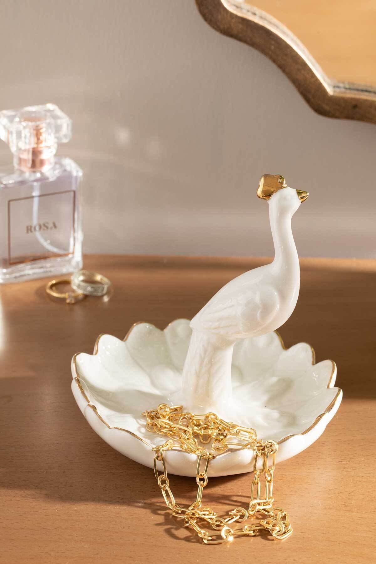 English Home Peafowl Seramik Takılık 12x12x9,5 Cm Beyaz