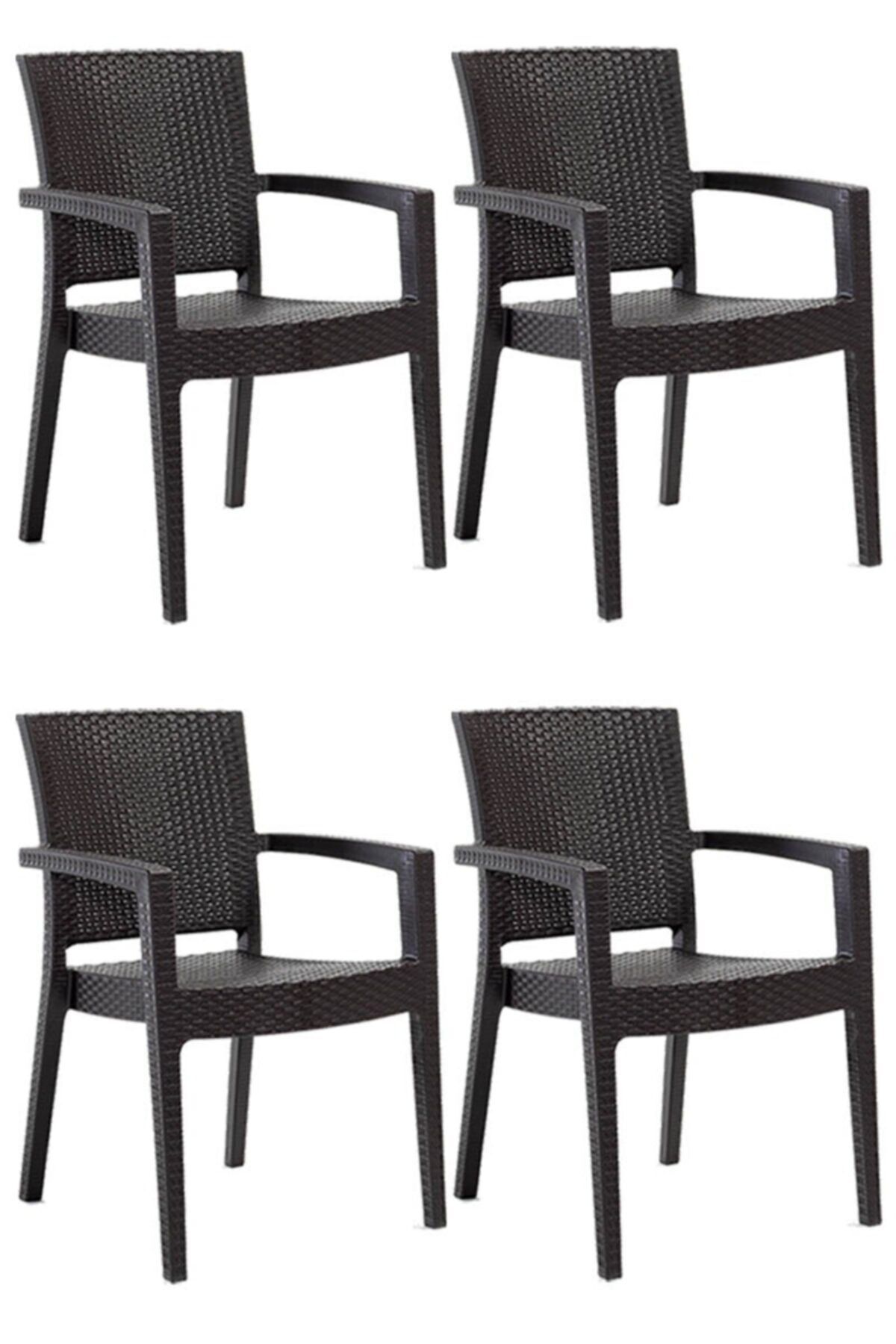 Yekta Home Kahverengi Novussi Paris Rattan Koltuk Bahçe Sandalyesi 4 Adet