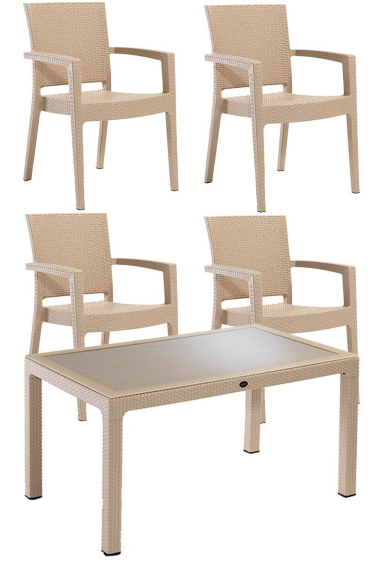 Yekta Home Cappucino Masa Takımı 4 Kişilik Bahçe Balkon Seti  90*150 cm