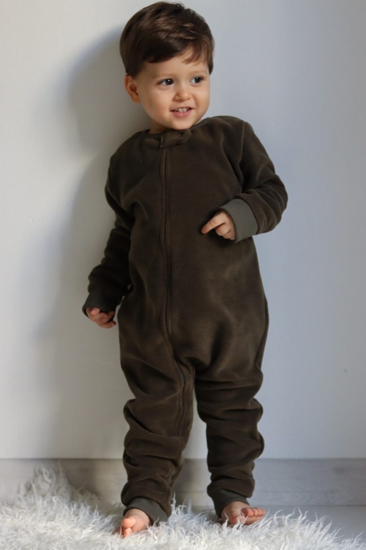 LAL Babyrompers Unisex Çocuk Koyu Yeşil Fermuarlı Polar Tulum