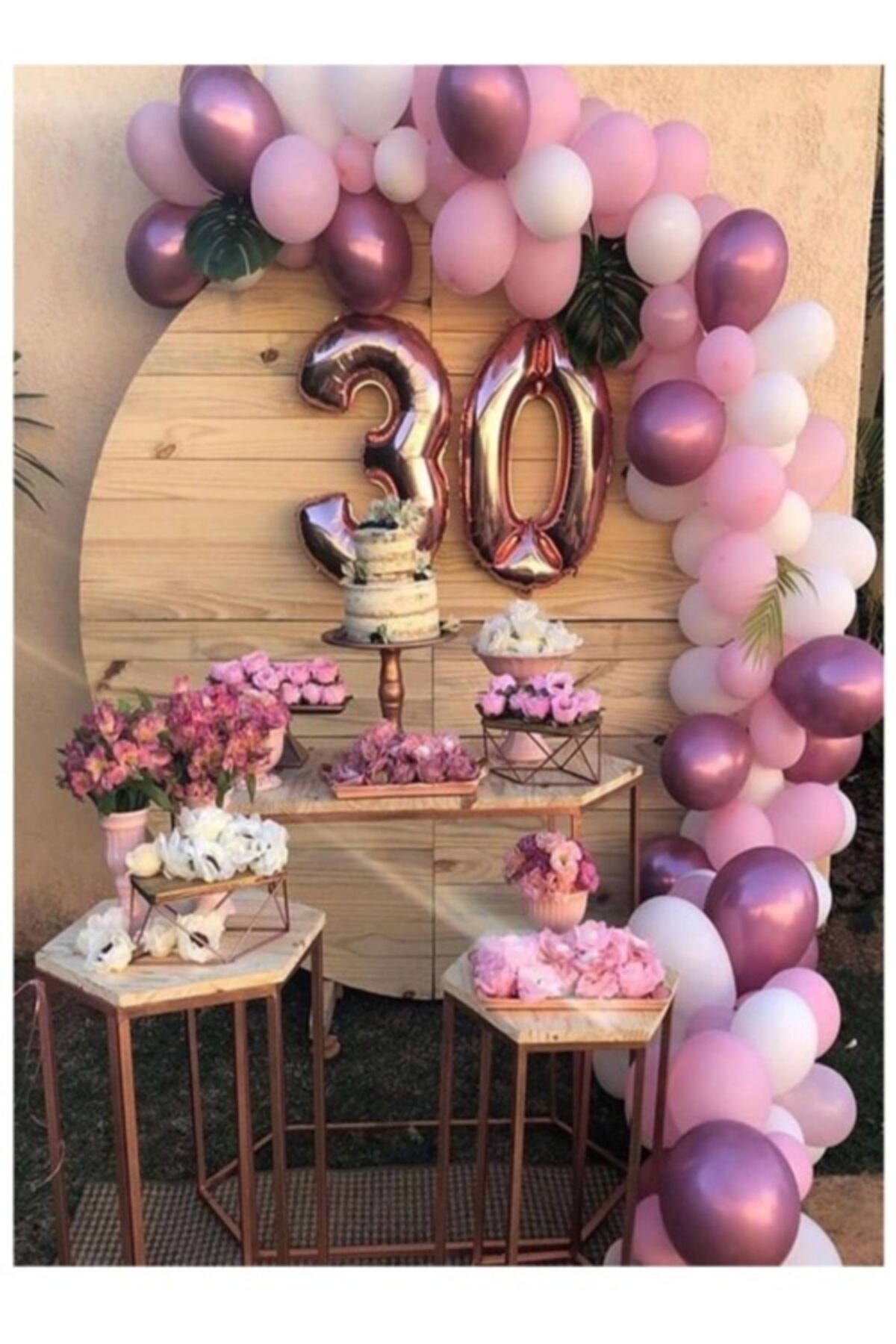 BİDOLUMUTLULUK Pembe Balonlar Ve Balon Zinciri Seti (Rakamlarda Dahildir)