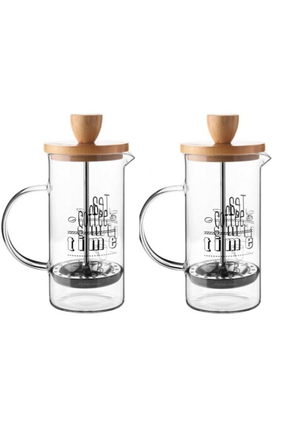 Asil Konsept 2 Adet 600 Ml French Press Bitki Çay Demliği Bambu Kapaklı