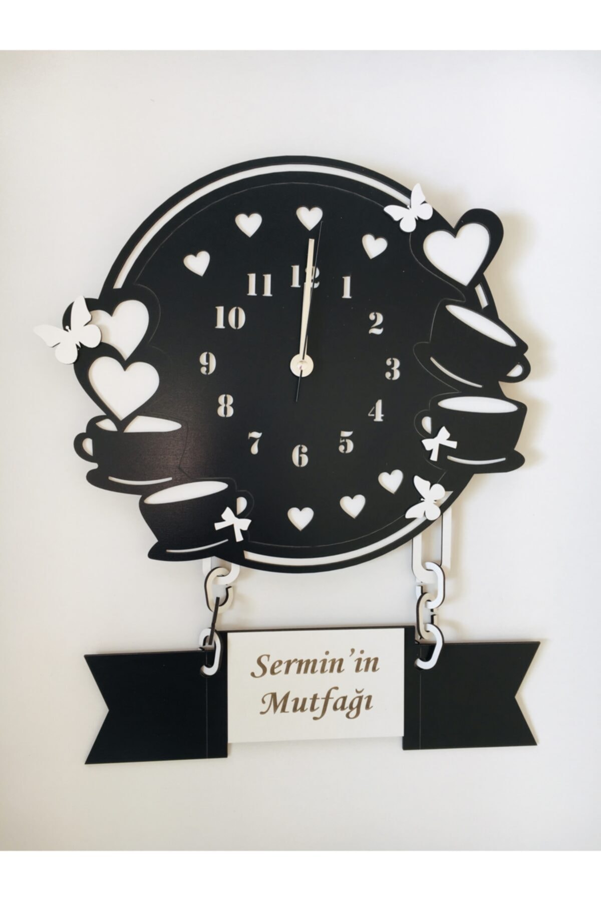 hayalevimahsap Ahşap Siyah Mutfak Saati, Ahşap Saat, Mutfak Dekorasyonu