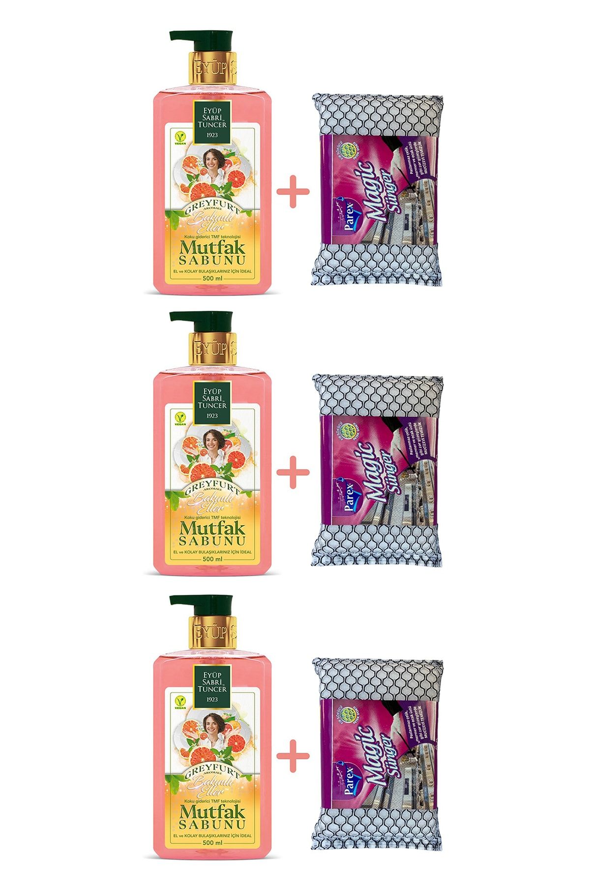 Eyüp Sabri Tuncer Greyfurt Aromalı Mutfak Sabunu 500 ml  + Magic Sünger X 3 Adet
