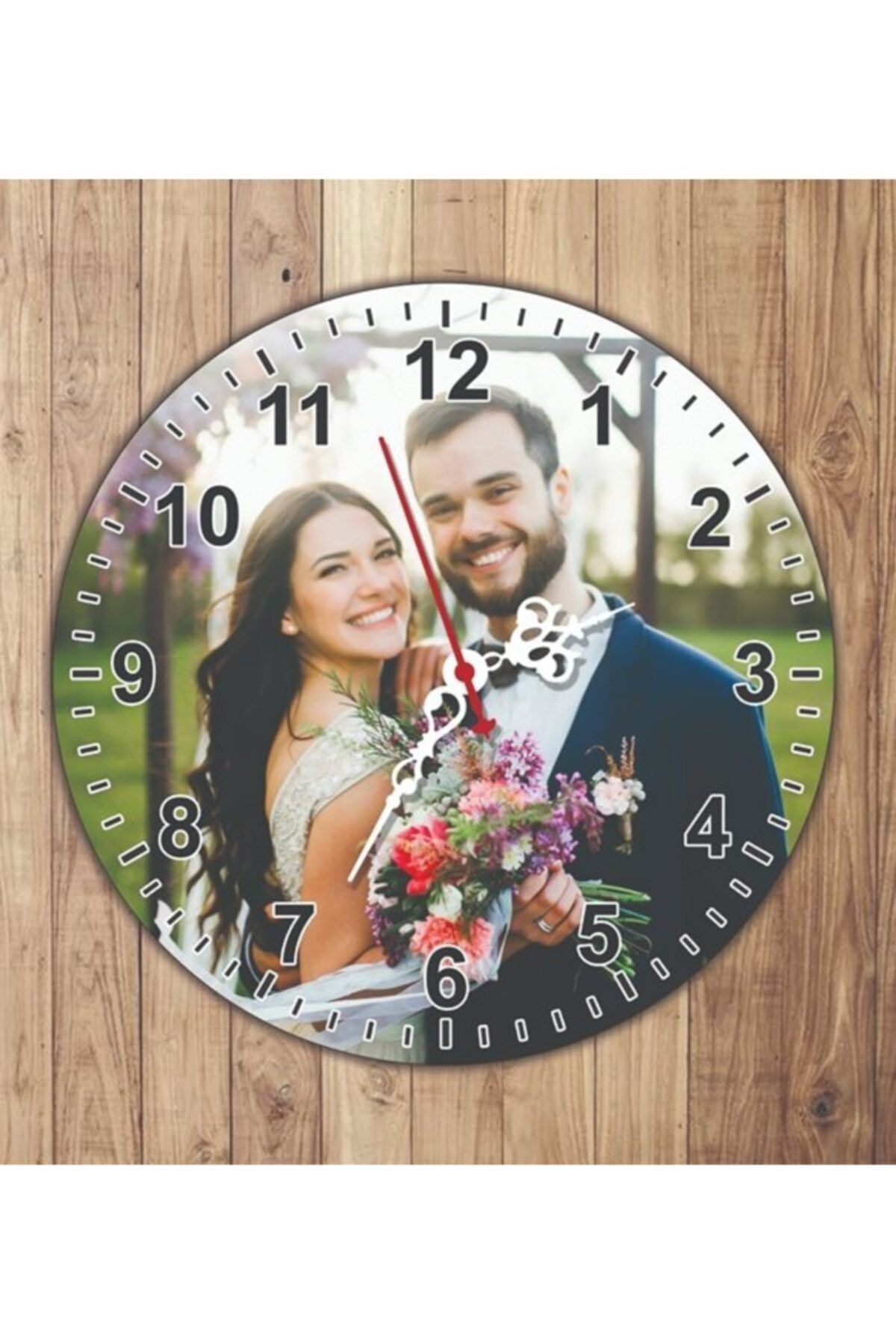 Seyhanlar Fotoğraflı Ahşap Saat Beyaz