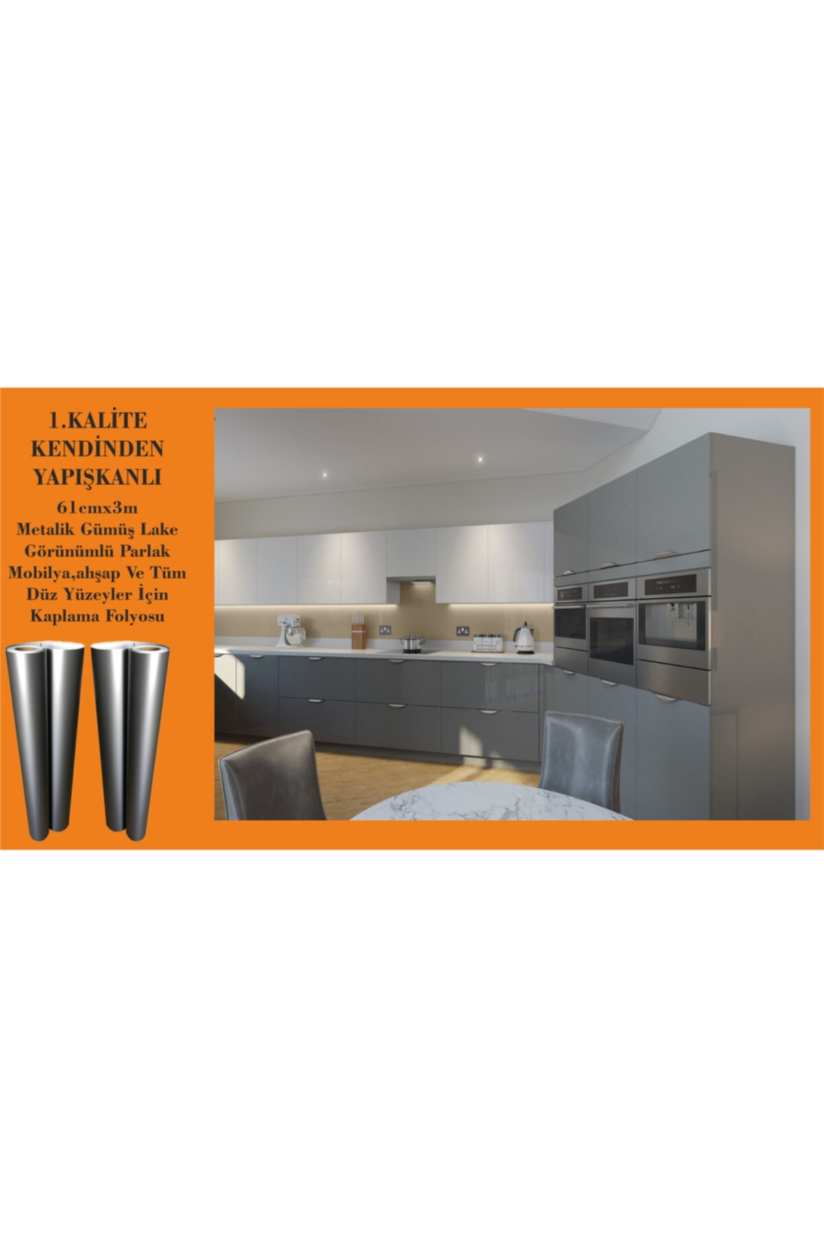 efe afiş Metalik Gümüş Lake Görünümlü Mobilya Kaplama Folyosu Ahşap Ve Tüm Düz Yüzeyler Için (61cmx3m)