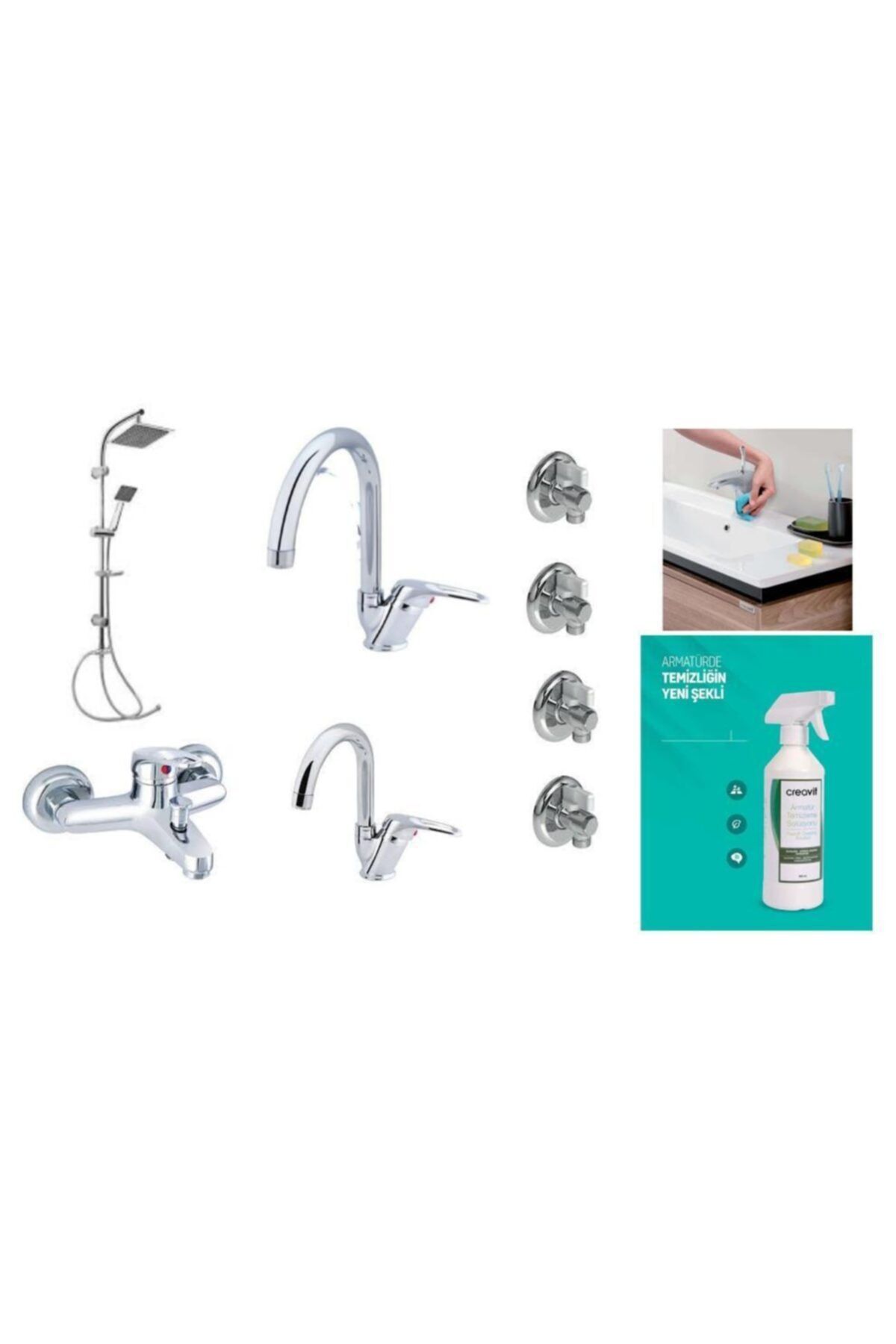 GMS Banyo - Mutfak - Lavabo Ve Robot Duş Seti + Ara Musluk Ve Temizleme