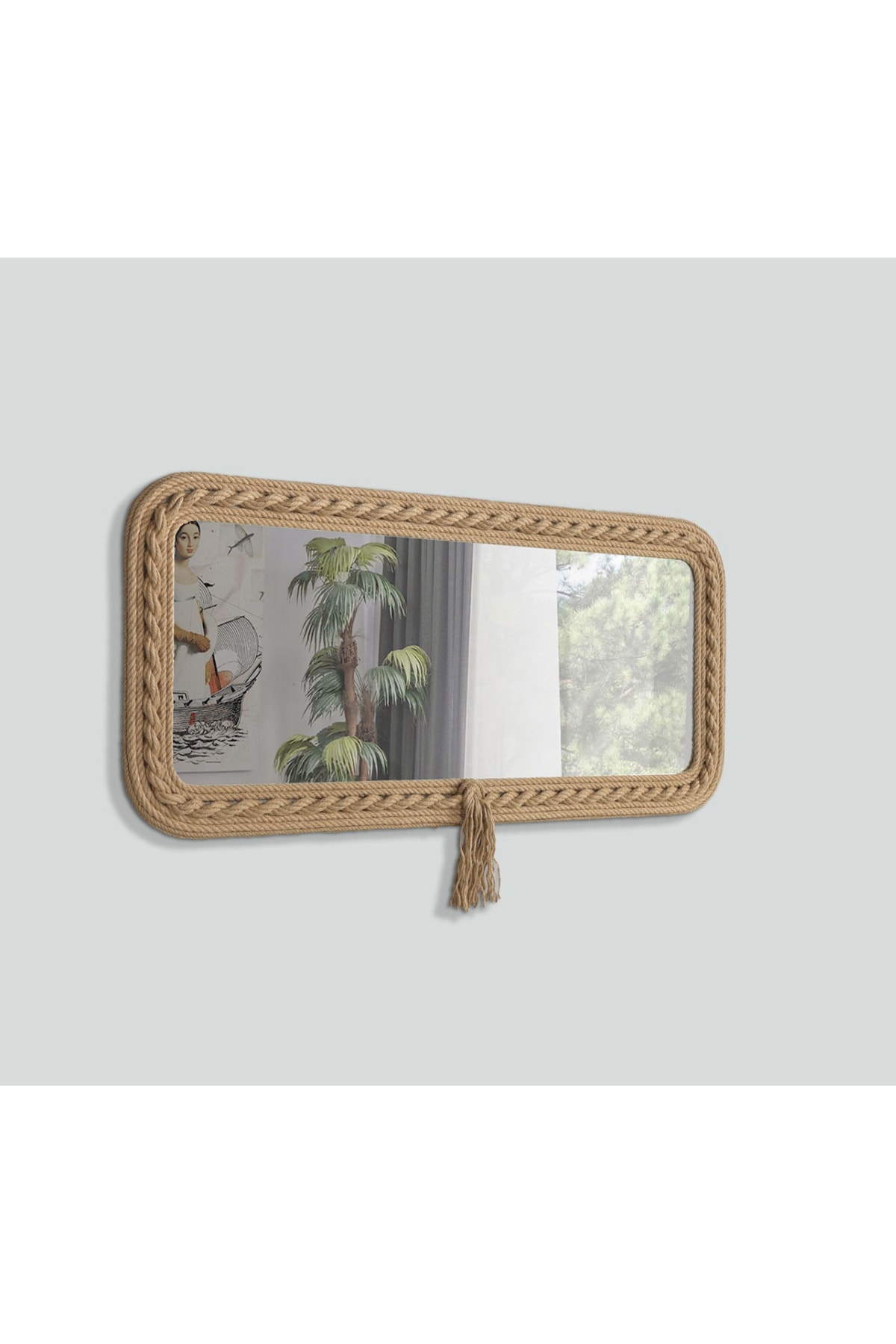 DEKORBİZDEN Burgulu Halat Salon Aynası Ayna 110 X 55 Cm