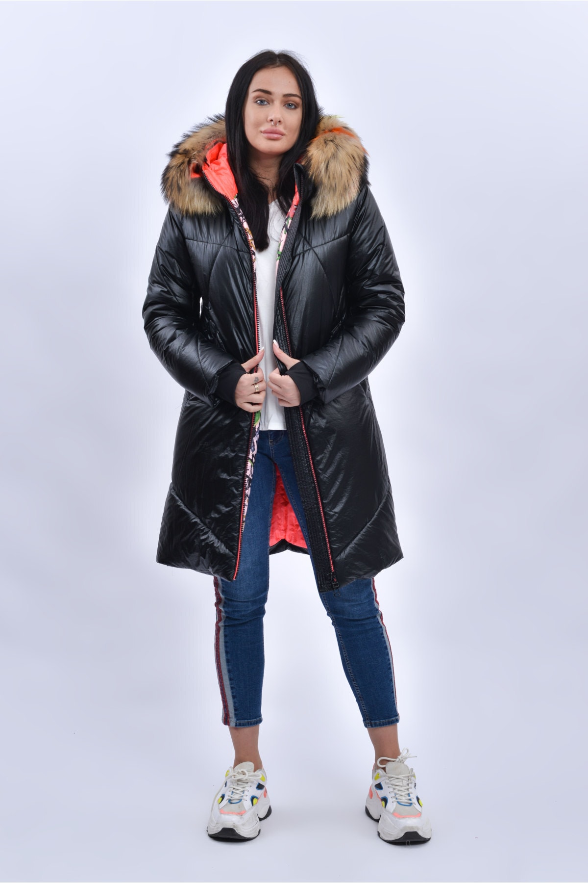 SANSAR Kadın Siyah Kapüşonlu Parka Kb1011