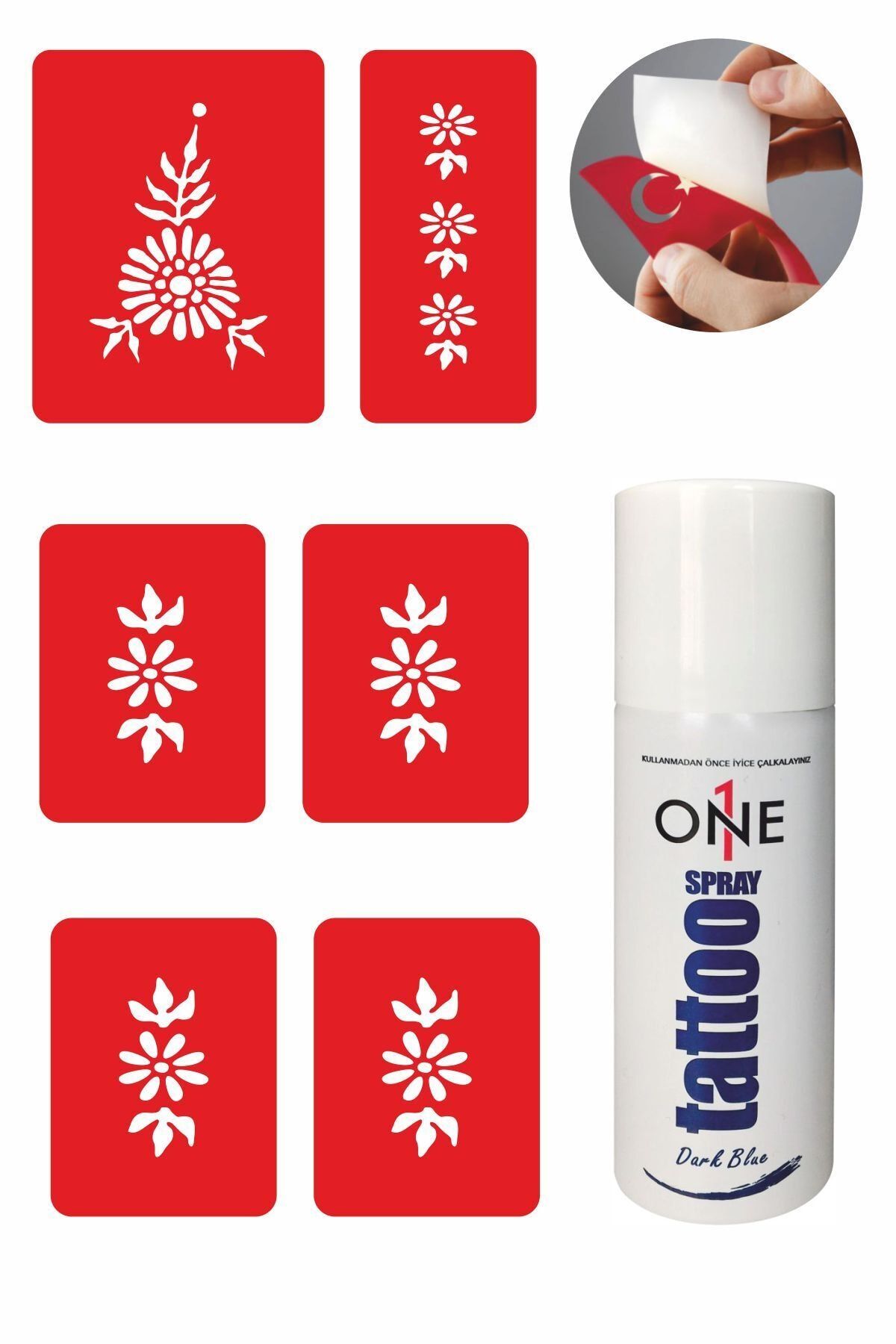 ONE SPRAY TATTOO Çiçekler Dövme Seti Dark Blue Sprey Ve 5 Desen 7705525