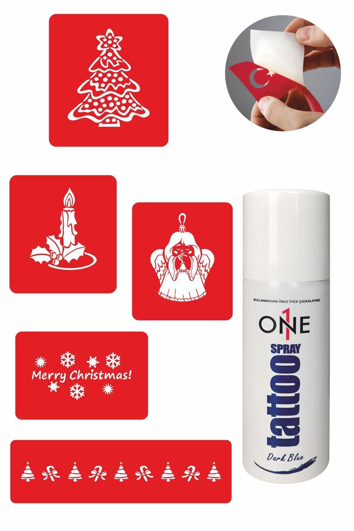 ONE SPRAY TATTOO Yeni Yıl Dövme Seti Dark Blue Sprey Ve 5 Desen 7706125