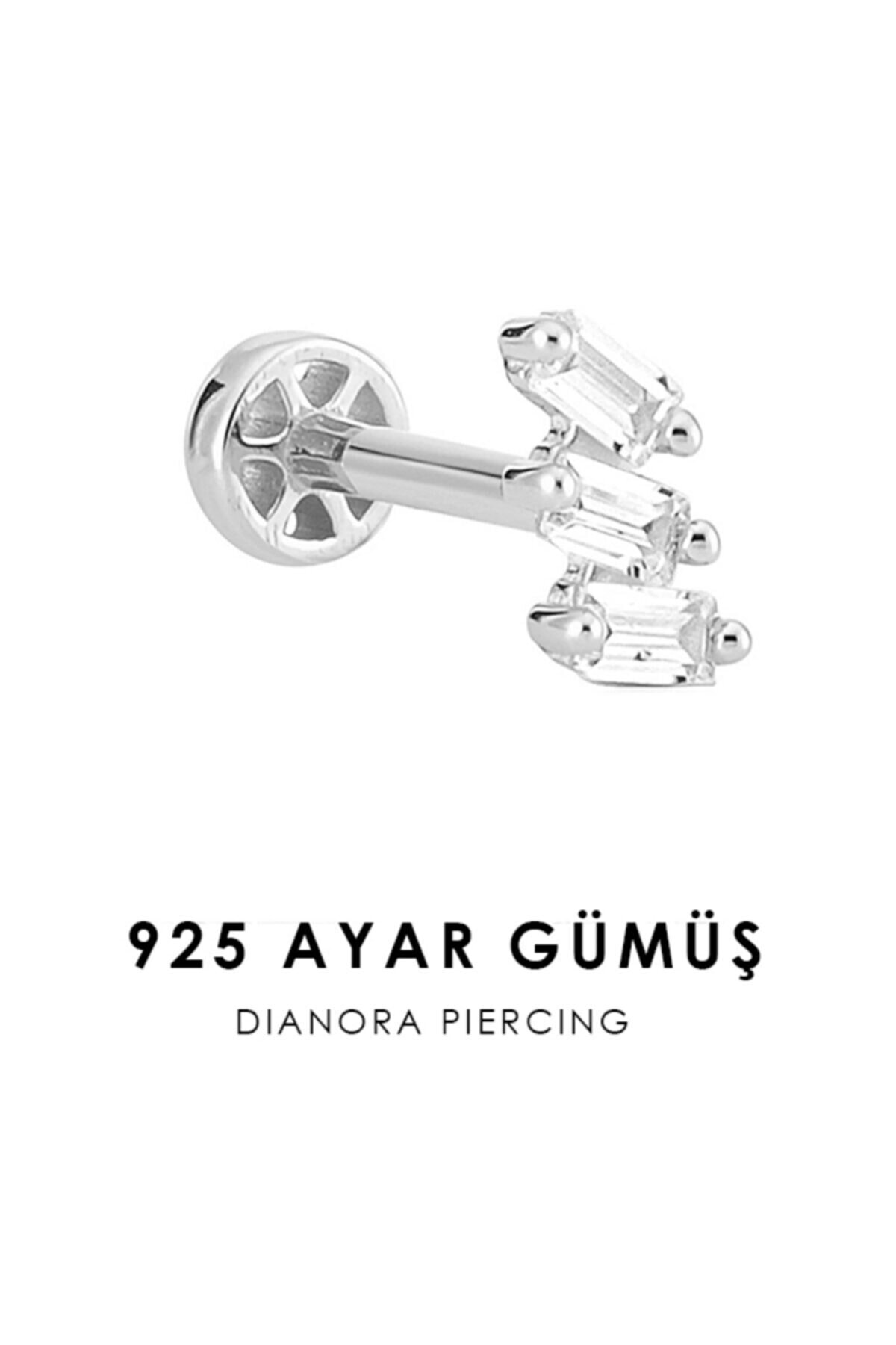 Dianora Piercing 3 Baget Taşlı Gümüş Tragus Piercing