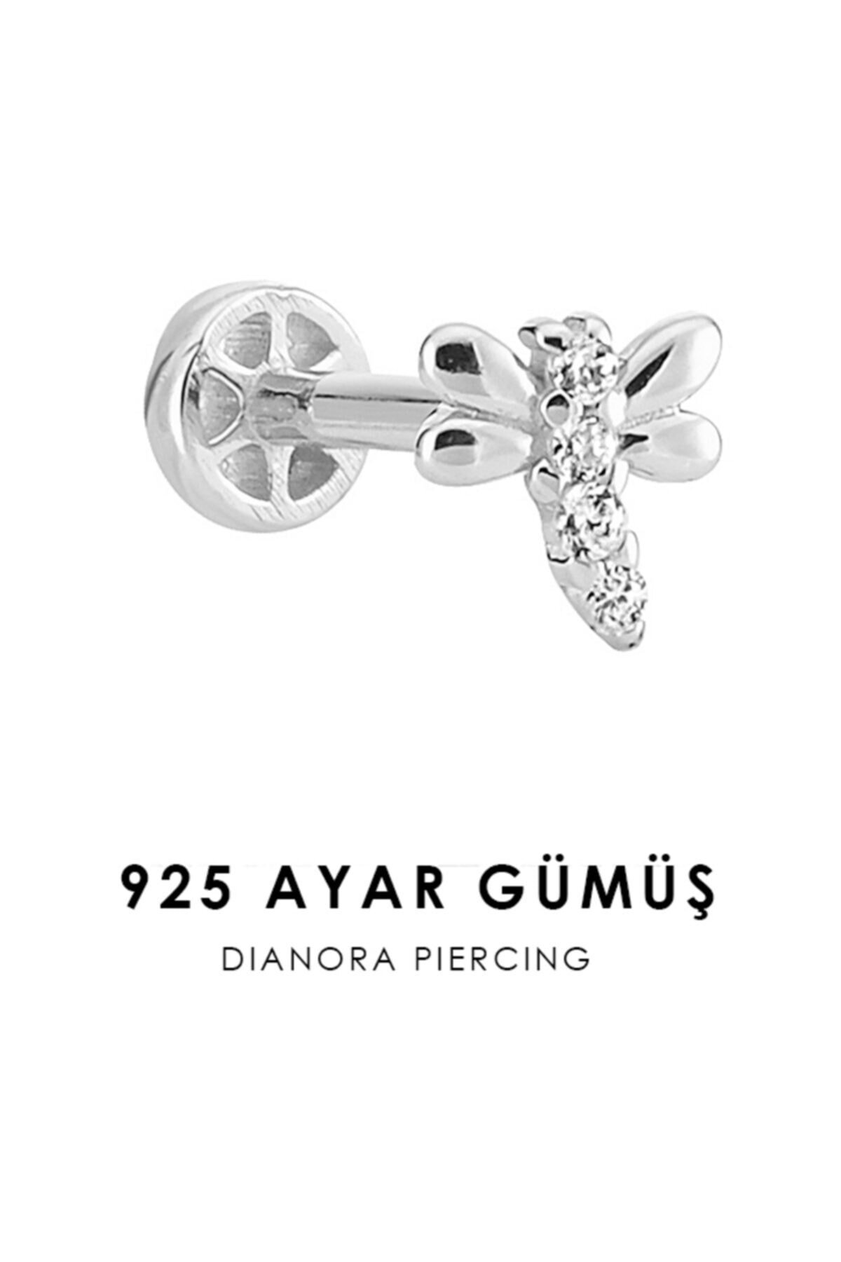 Dianora Piercing Taşlı Yusufçuk Gümüş Tragus Piercing