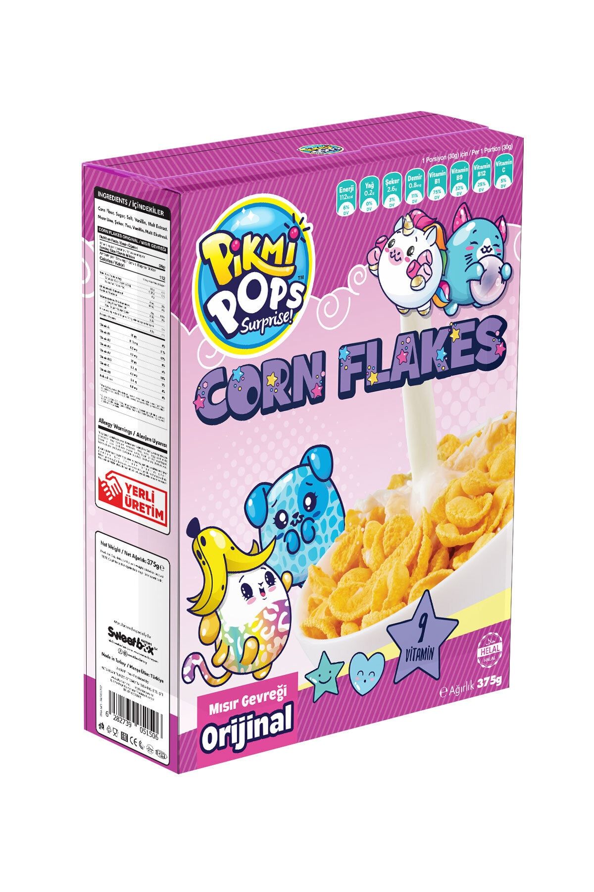 SWEETBOX FACTORY Kahvaltılık Mısır Gevreği Sade - Pikmi Pops 375 gr