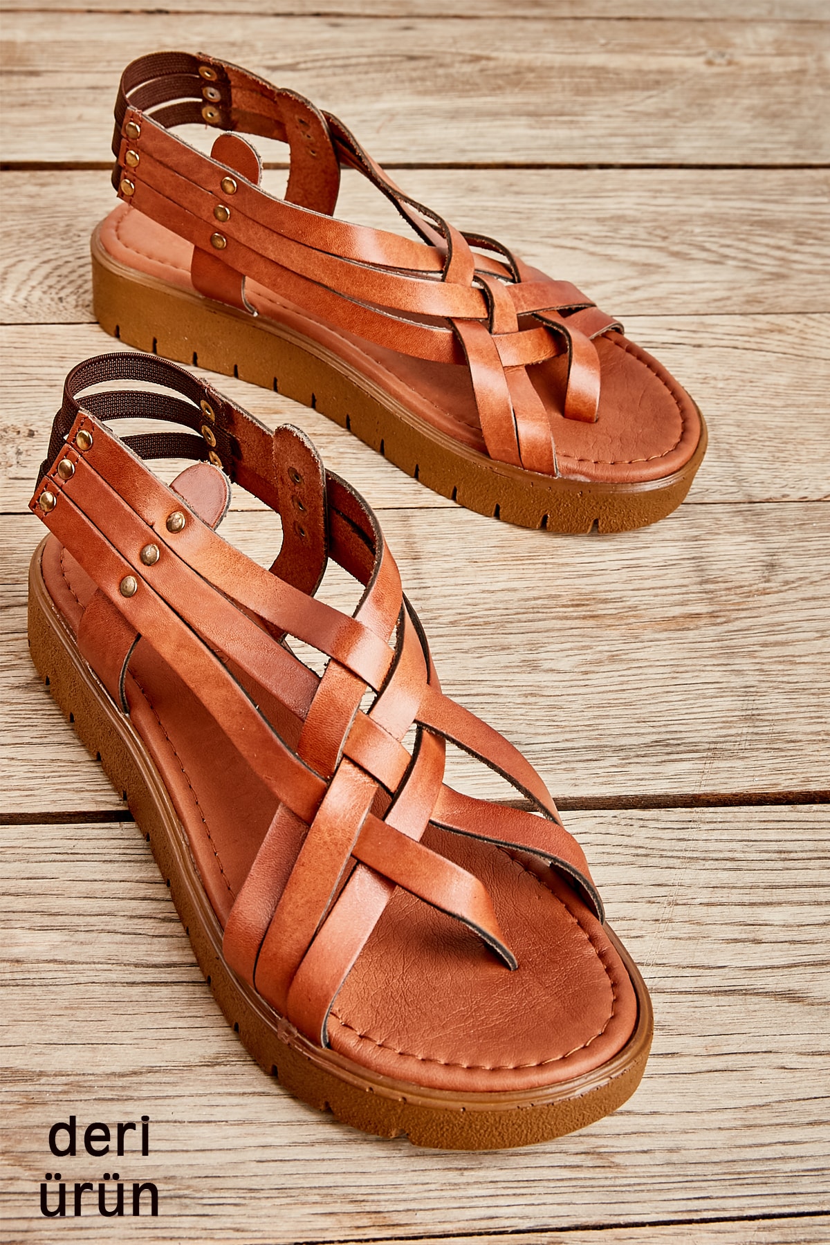 Bambi Hakiki Deri Taba Kadın Sandalet L0529030503