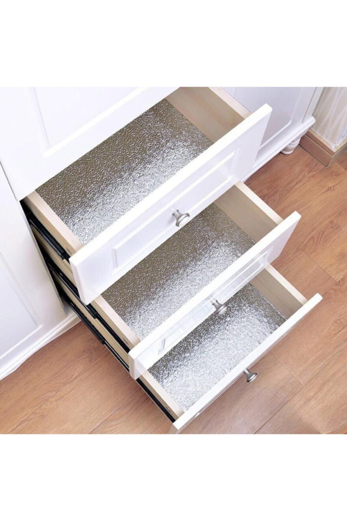 HyperCep Su Geçirmez Yapışkanlı Mutfak Çekmece Duvar Tezgah Altı Dekorasyon Folyo Gümüş 10 mt x 40cm