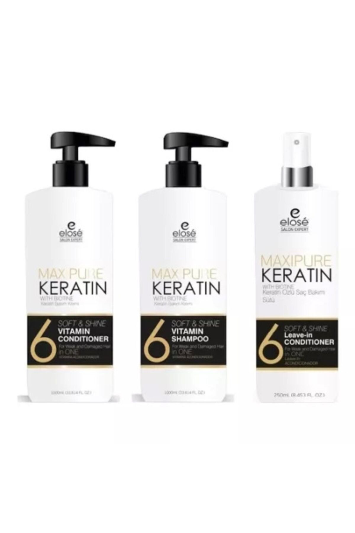 Elose Keratin Seti Şampuan 1000 ml - Krem 1000 ml - Süt 250 ml