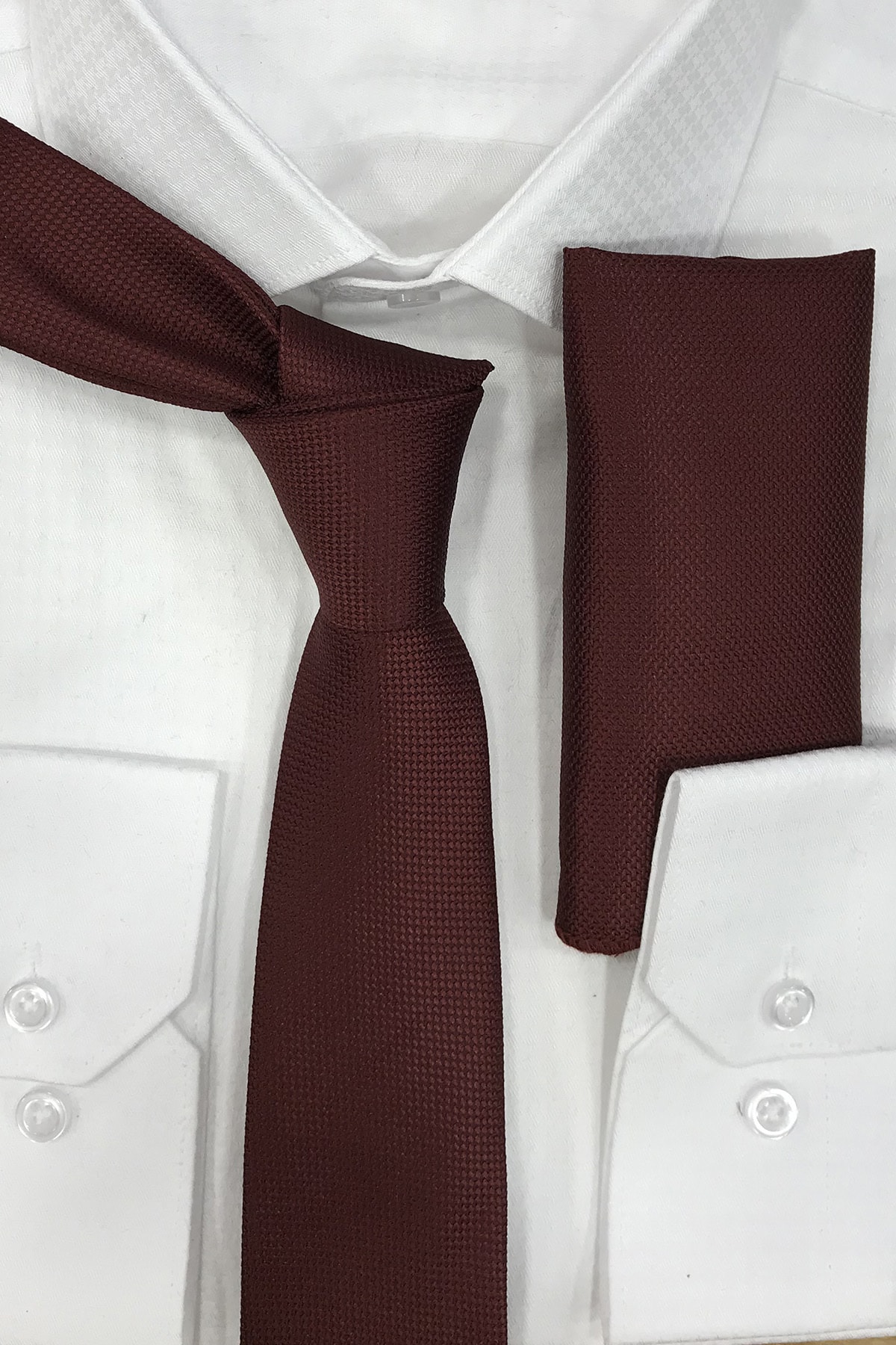 Quesste Accessory Quesste Armür Dokumalı Noktalı Mendilli Ince Kravat 6 Cm