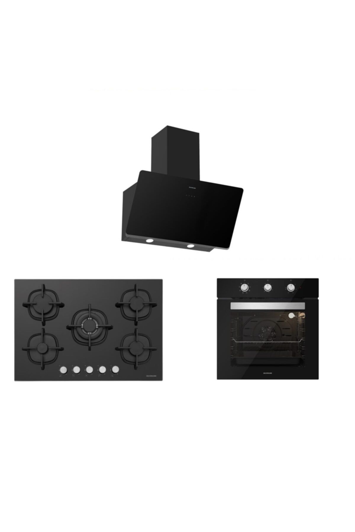 Silverline Siyah Cam Ankastre Set 5 Yıl Garanti (3457 Soho 60+cs5364b01+bo6503b01)