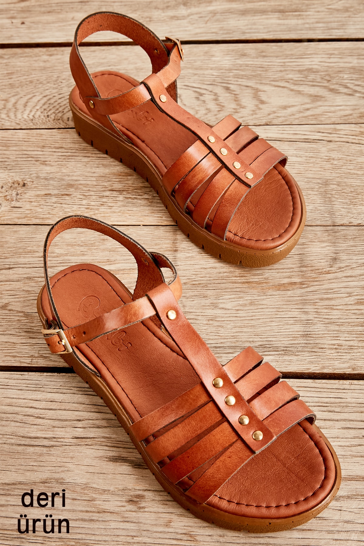 Bambi Hakiki Deri Taba Kadın Sandalet L0529030703