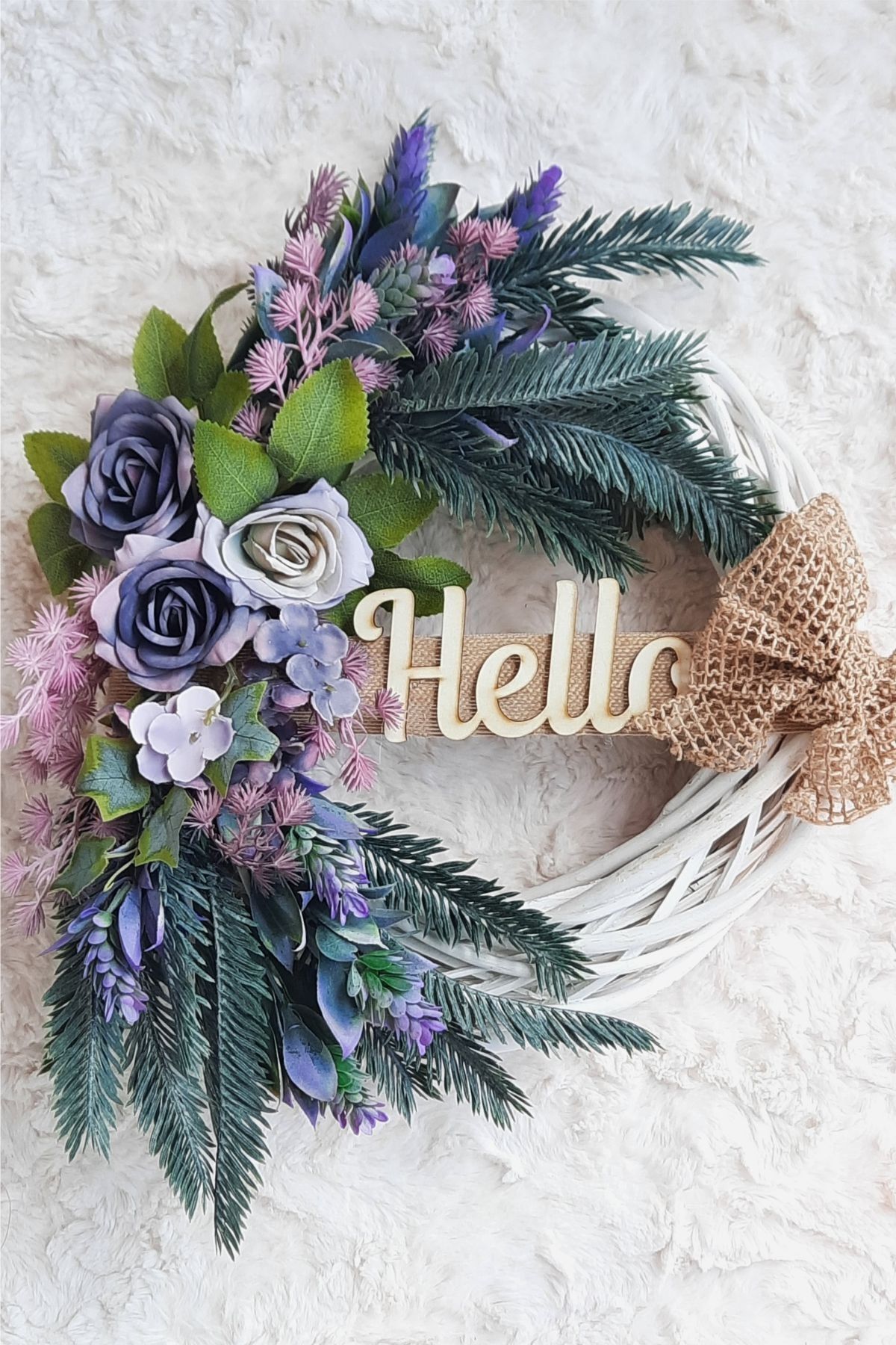 Lotus Hediye Mor Güllü Hello Kapı Süsü - Kapı Çelengi