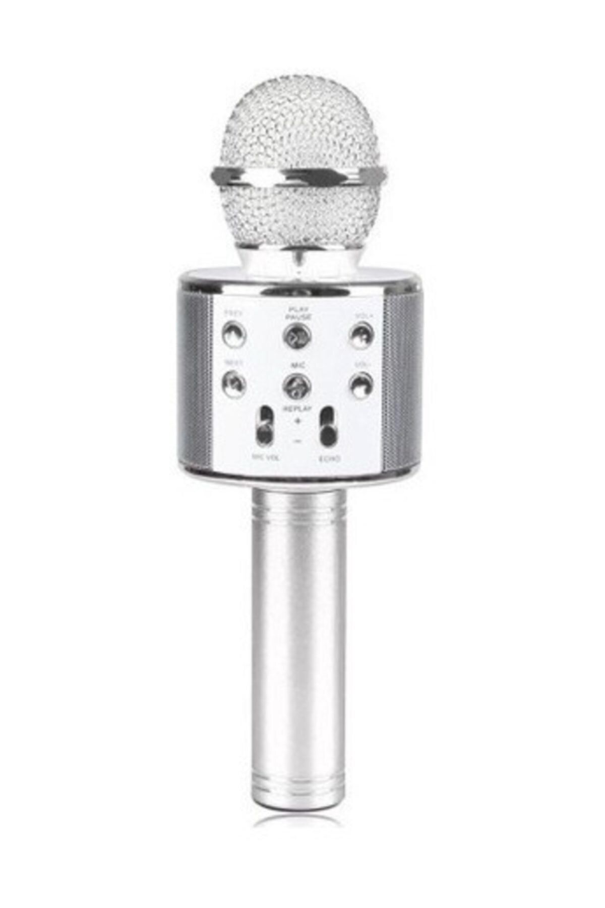 pazariz Profesyonel Bluetoothlu Karaoke Mikrofon - Aux Sdcard - Silver