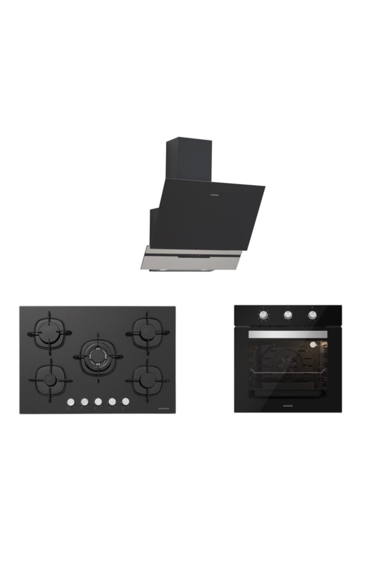 Silverline Siyah Cam Ankastre Set 5 Yıl Garanti (3450 Slımlıne 60+cs5365b01+bo6503b01)