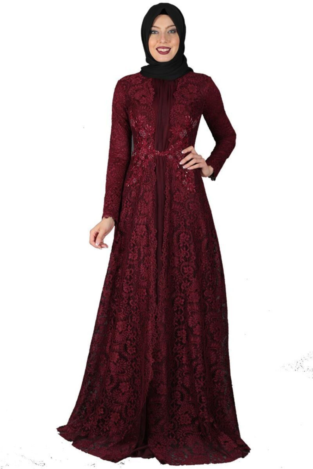 AbiyeSultan Dantelli Tesettür Abiye Elbise