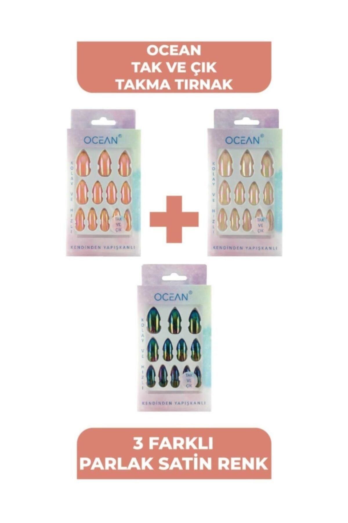 Ocean Tak Ve Çık Takma Tırnak 3'lü Set [parlak Satin Set]