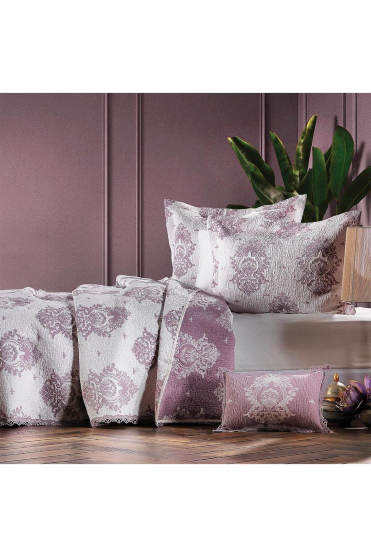 ZEBRA CASA All Days Damask Mürdüm Çift Kişilik Yatak Örtüsü