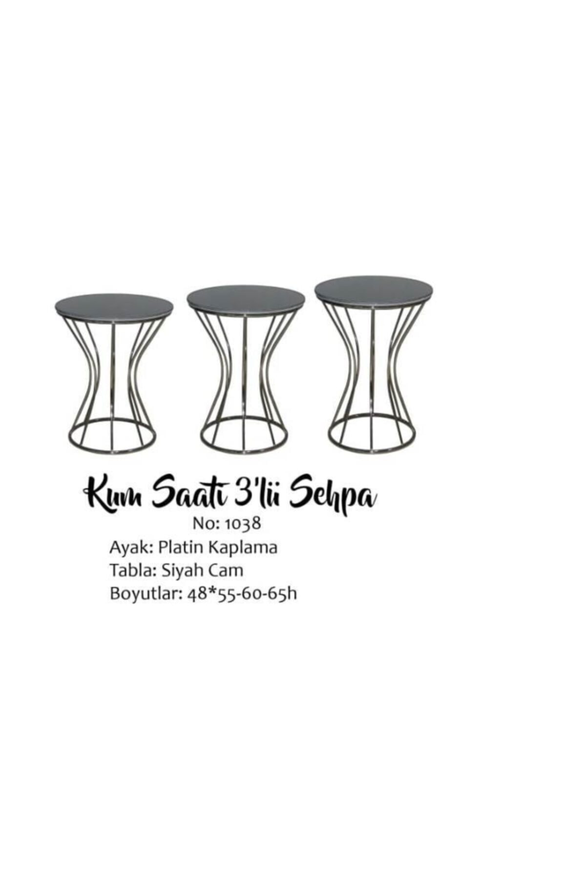 Ankara Mobilya Bengi Brc Kum Saati Zigon Sehpa Siyah 1038 Düz Cam Trasmisyon Metal Platin Ayak